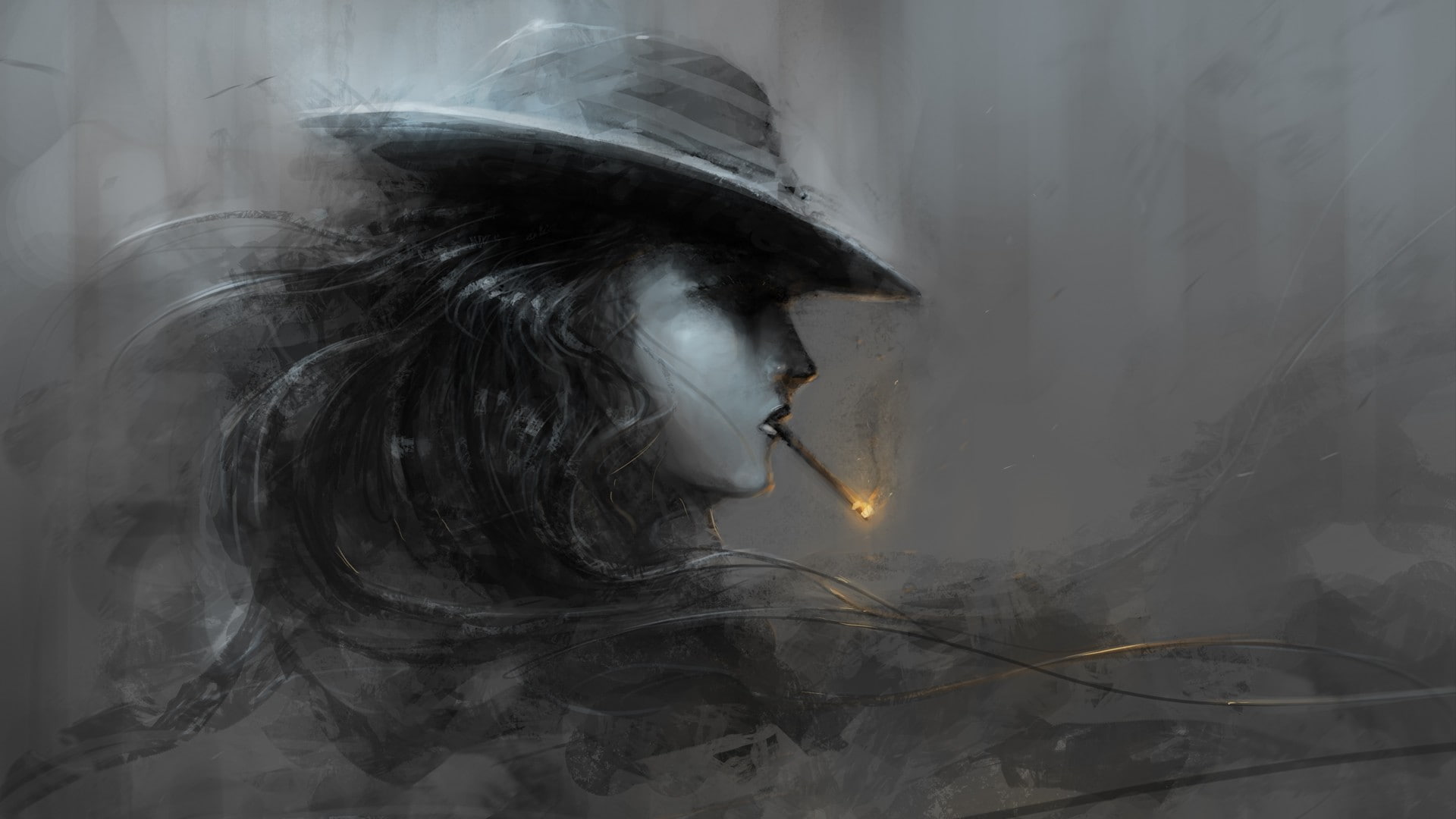 rear view, holding, hair, abstract, long hair, digital composite, cigars, indoors, protection, graphic design, leisure activity, adult, artwork, lifestyles, HD Wallpaper