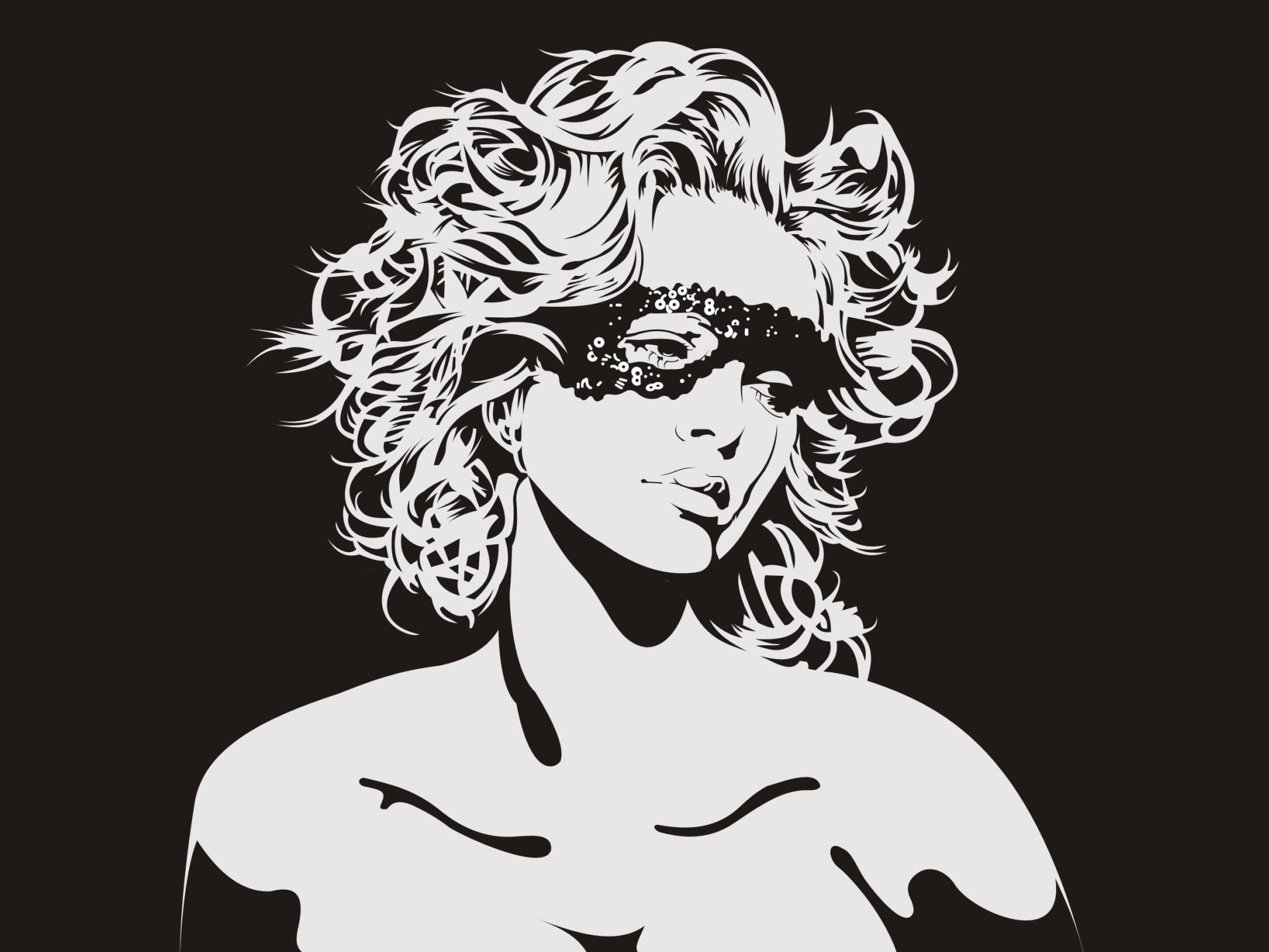 mask, girl, sad, graphic, 1080P, vector, face, HD Wallpaper