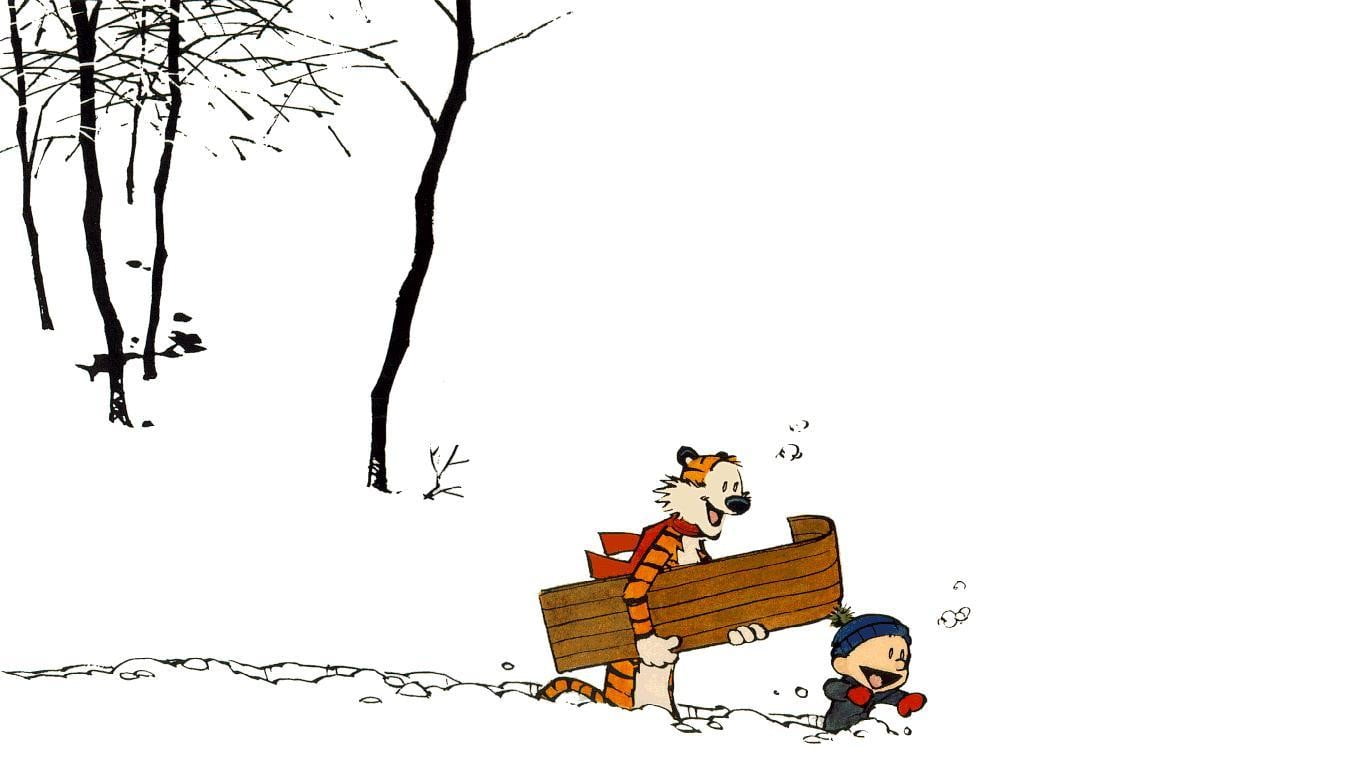 walking, winter, representation, Calvin and Hobbes, cold temperature, illustration, art and craft, outdoors, 720P, bare tree, wood - material, belief, HD Wallpaper