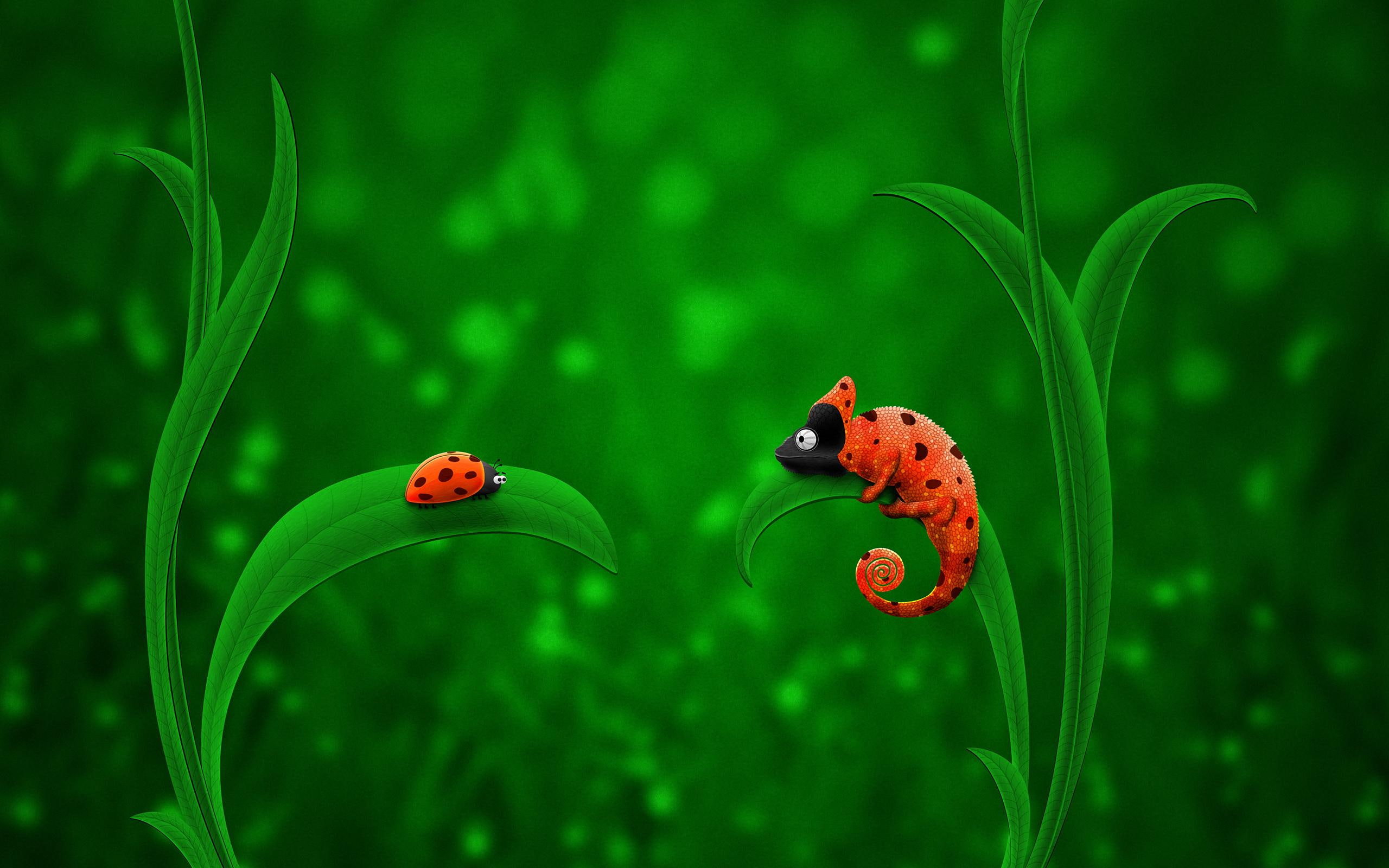 chameleon, black, creative and graphics, 2K, lady, bug, ladybug, red, HD Wallpaper