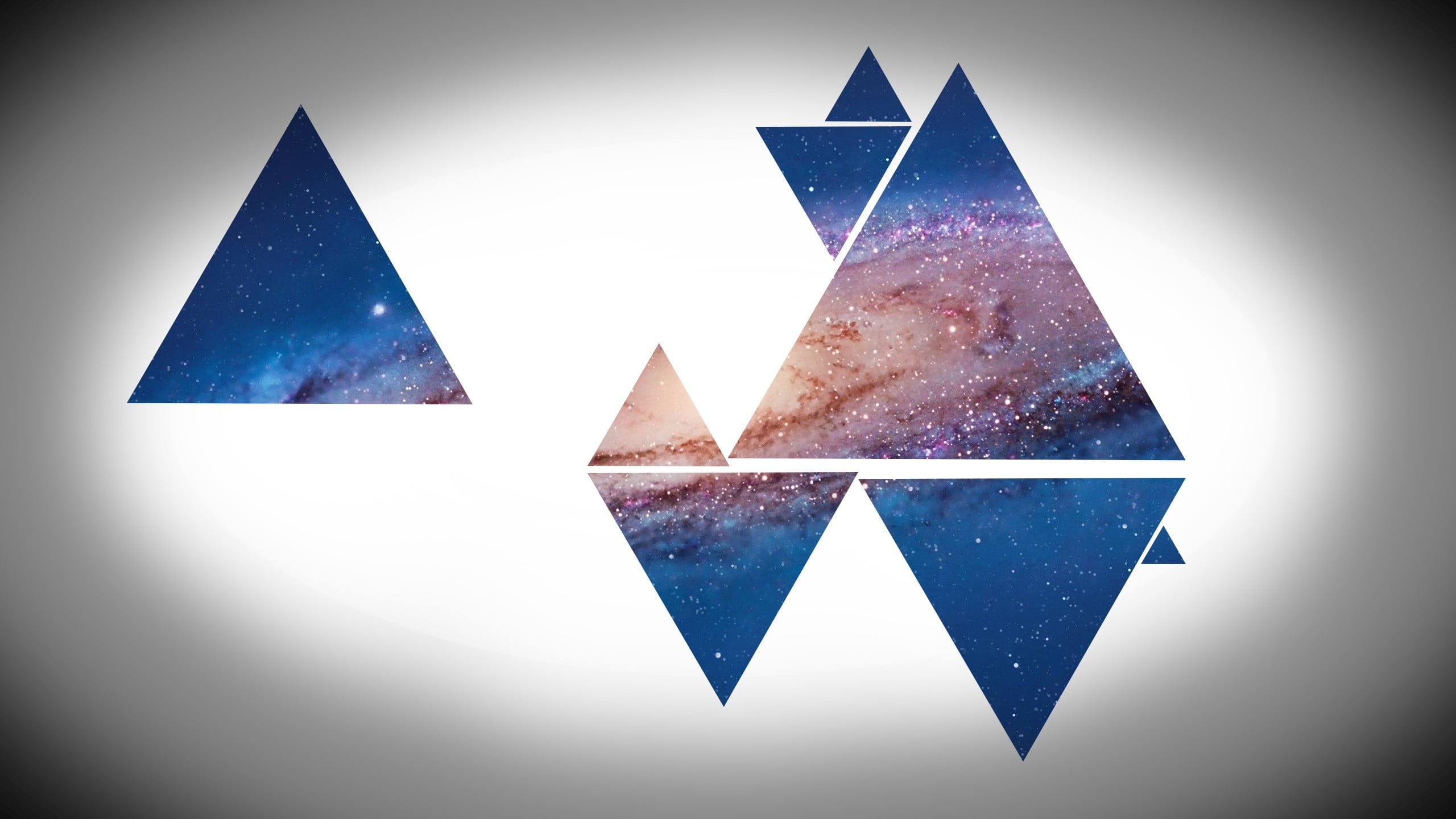 space art, pattern, space, blue background, blue, triangle, digital art, pyramid shape, multi colored, creativity, purple, indoors, gray, colored background, HD Wallpaper