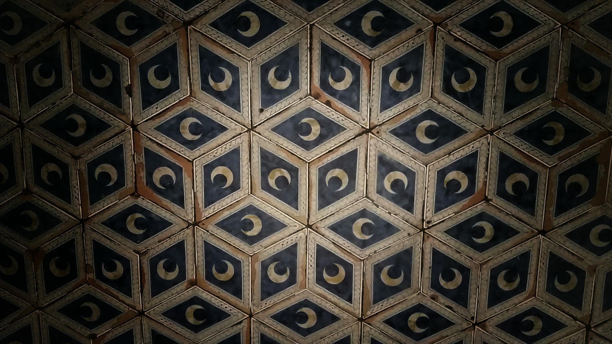 no people, architecture, high angle view, textured, crescent moon, geometric shape, door, backgrounds, tile, repetition, design, indoors, shape, entrance, HD Wallpaper