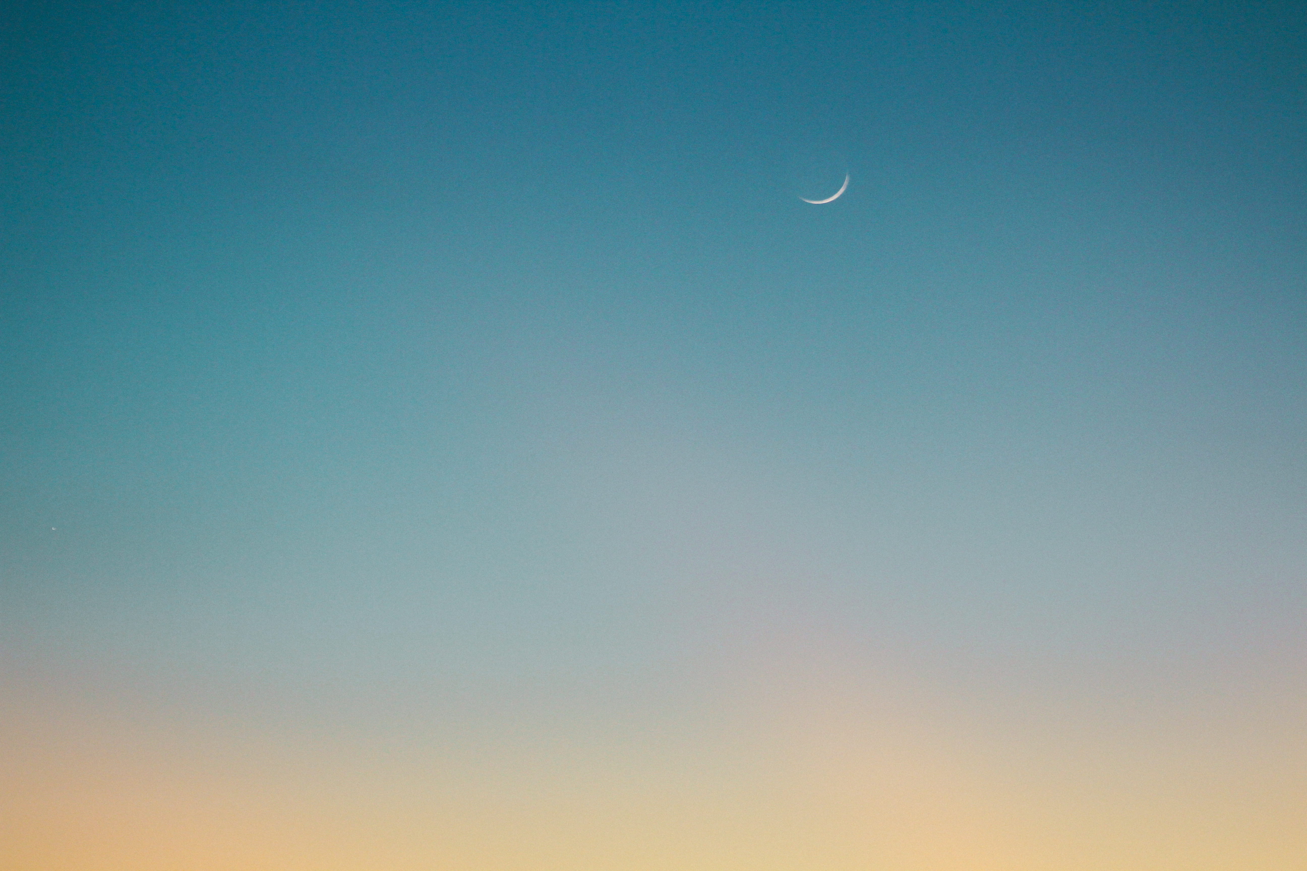 summer, blue, dusk, crescent, sky, night, beauty in nature, moon, scenics - nature, nature, astronomy, outdoors, sunset, sunlight, pastel, abstract, clear sky, HD Wallpaper