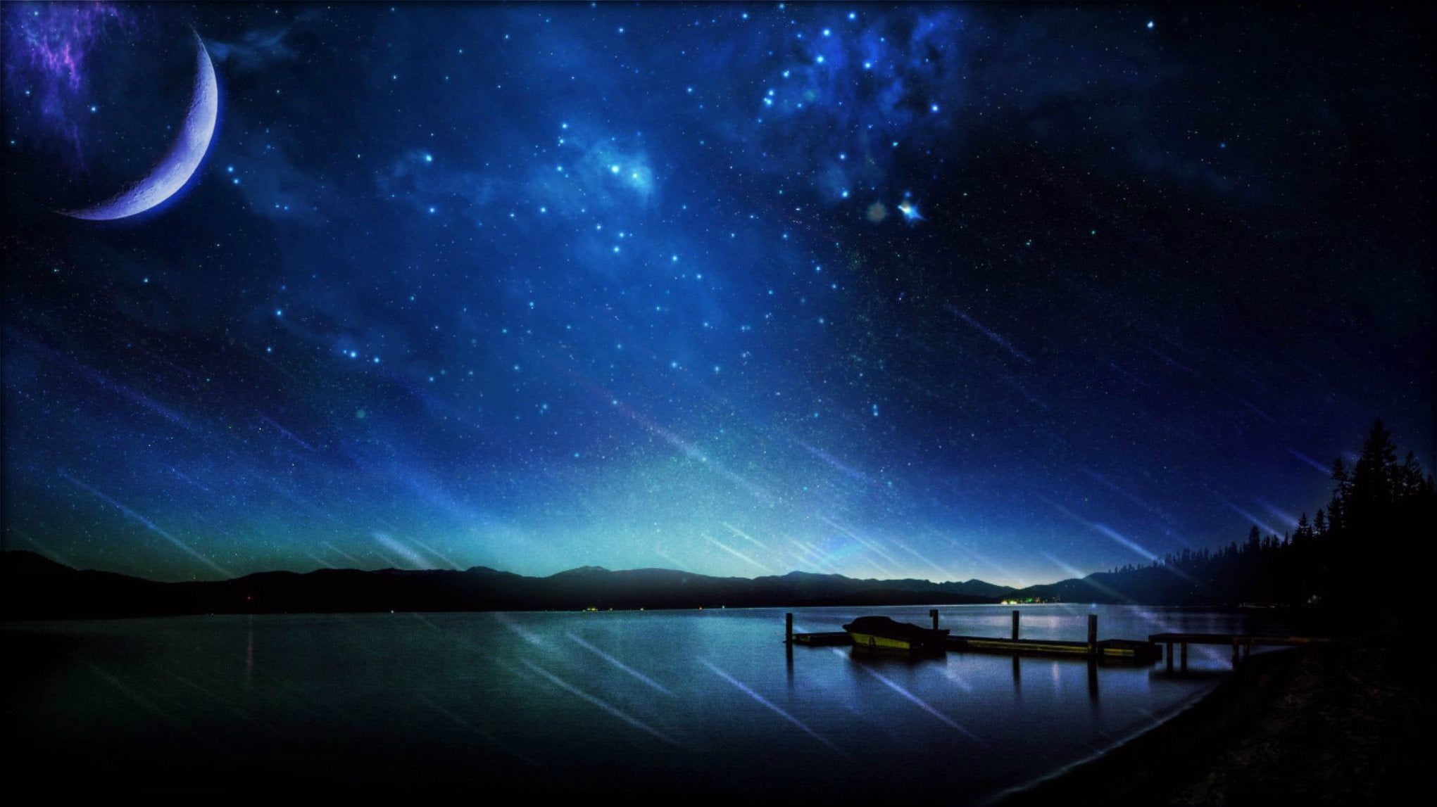 no people, boat, star, Moon, near, star field, crescent, galaxy, transportation, mode of transportation, landscape, beauty in nature, star - space, HD Wallpaper