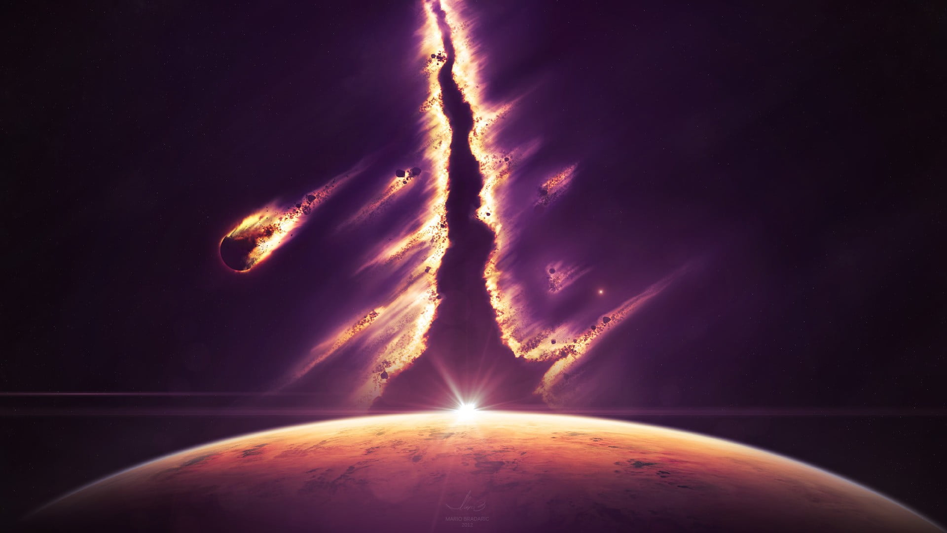spirituality, astronomy, cloud - sky, fire - Natural Phenomenon, artwork, meteor, religion, space, planet earth, plane, planet - space, 1080P, light - Natural Phenomenon, HD Wallpaper