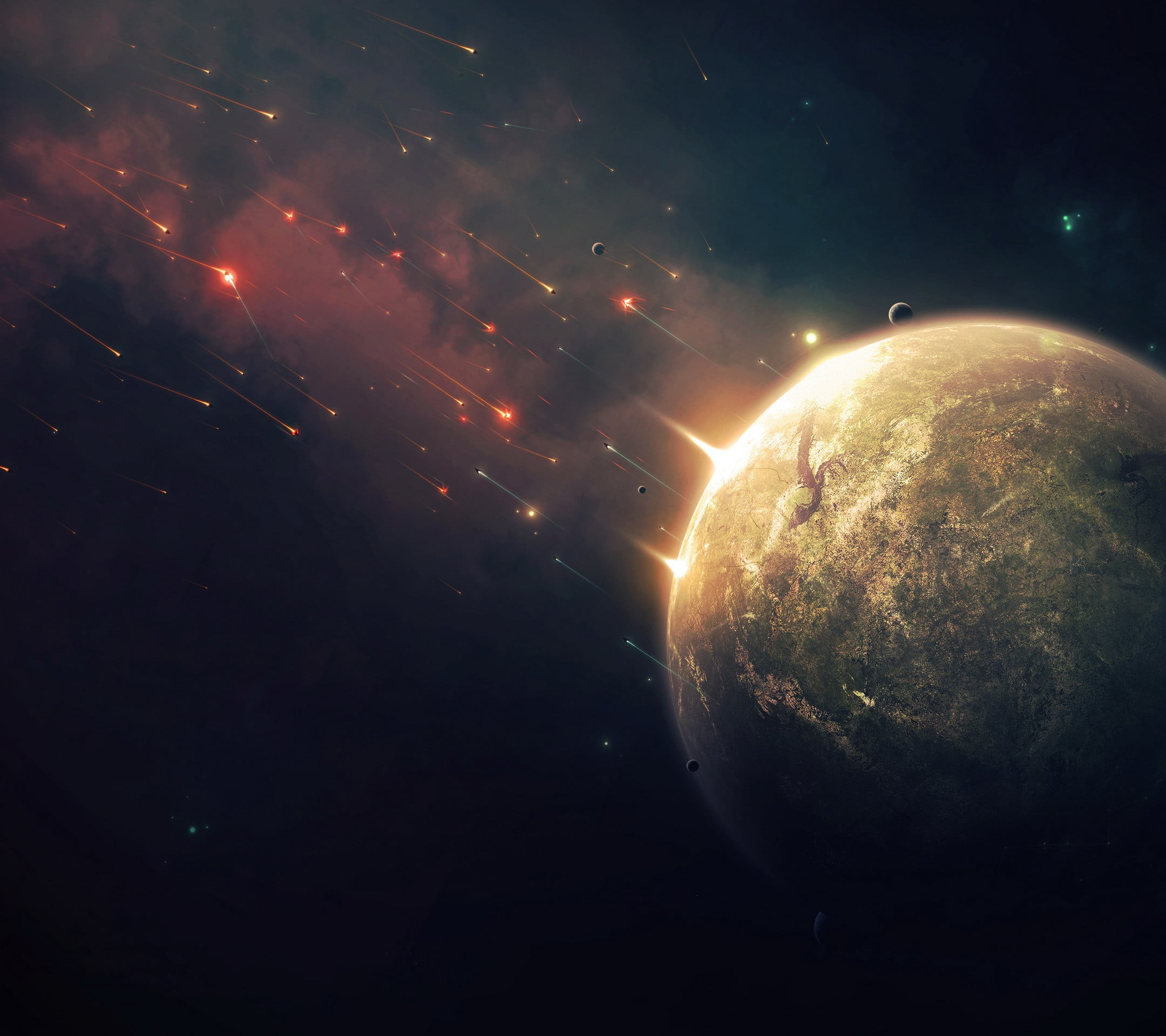 moon, firework, firework display, exploding, night, meteors, space, nature, sky, eclipse, space exploration, 1080P, illuminated, universe, motion, digital art, HD Wallpaper
