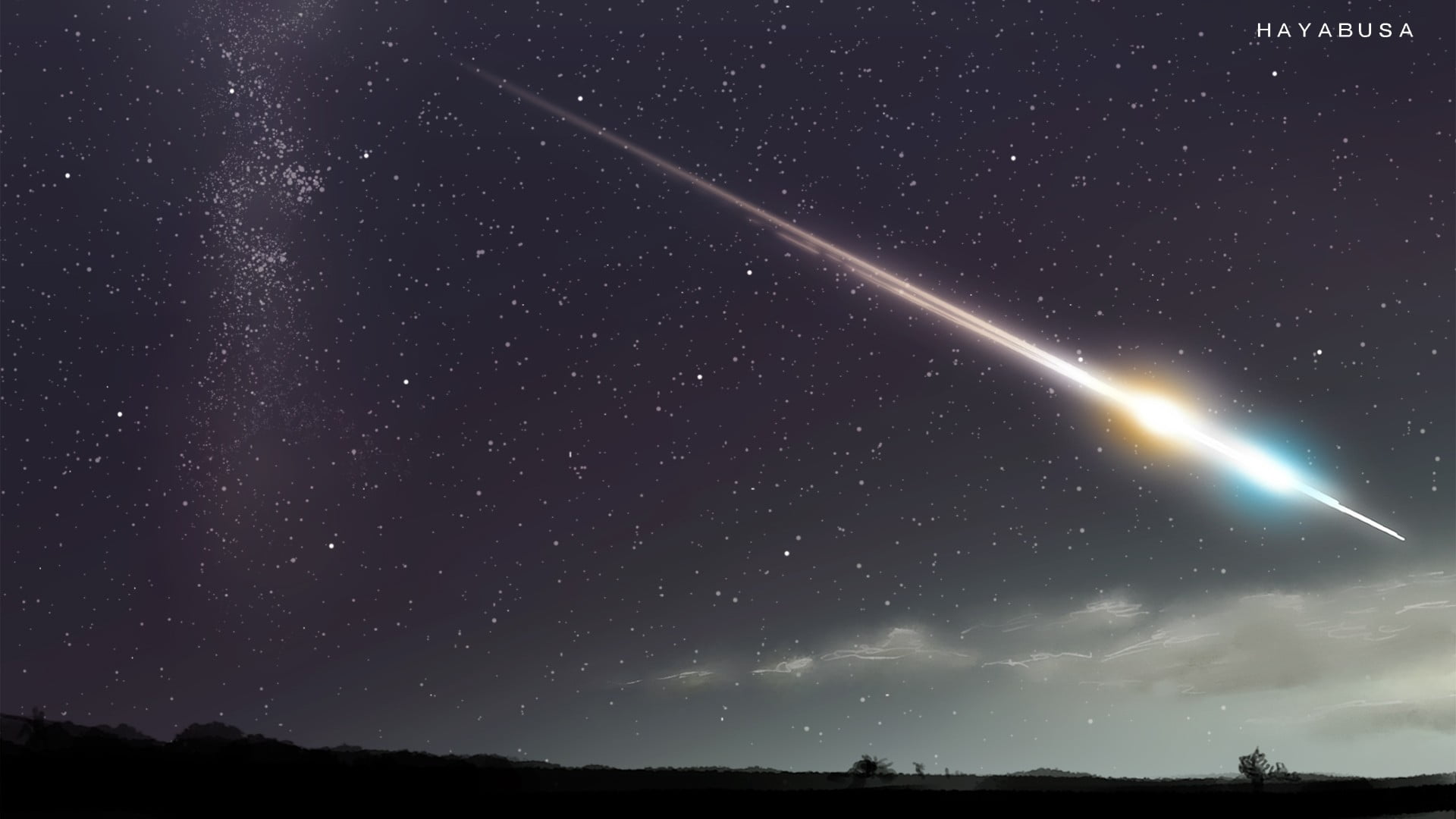 meteor, silhouette, environment, 1080P, milky way, idyllic, low angle view, night, galaxy, scenics - nature, digital art, tranquil scene, star - space, HD Wallpaper