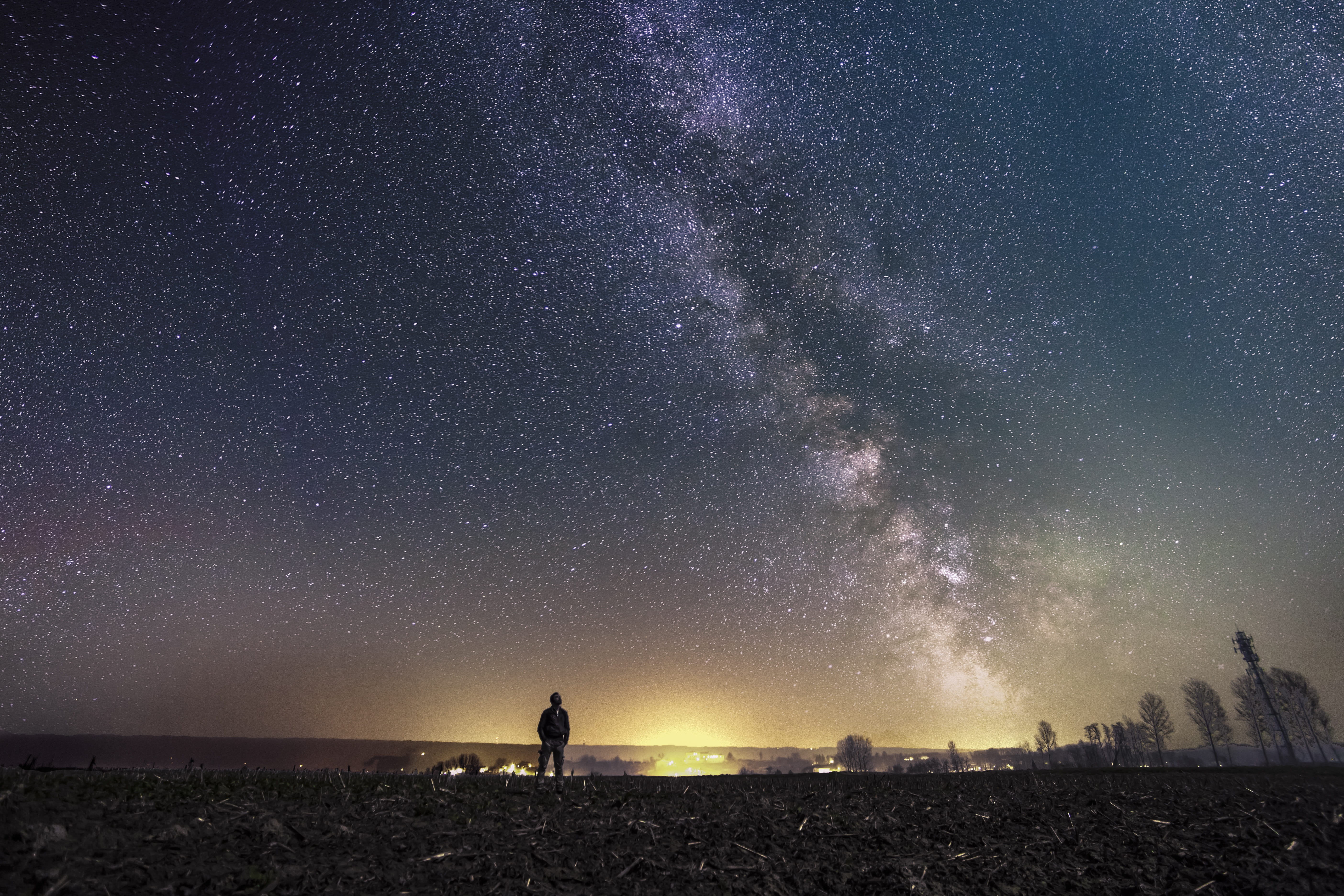 stars, white, space and astronomy, night, seashore, science, one person, starry, sky, nigh, standing, milky way, outdoors, astronomy, scenics - nature, HD Wallpaper