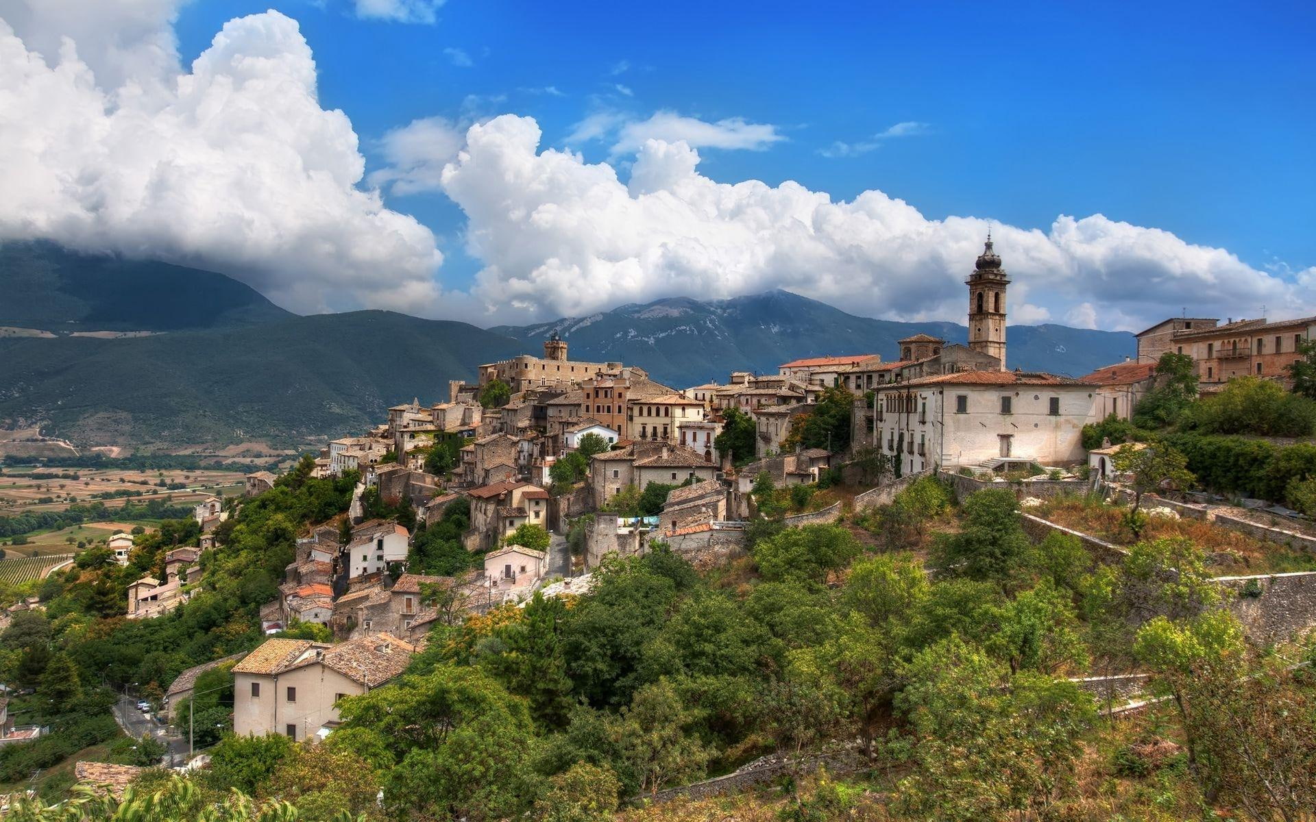 hillside, houses, italy, nature and landscapes, view, city, 1080P, HD Wallpaper