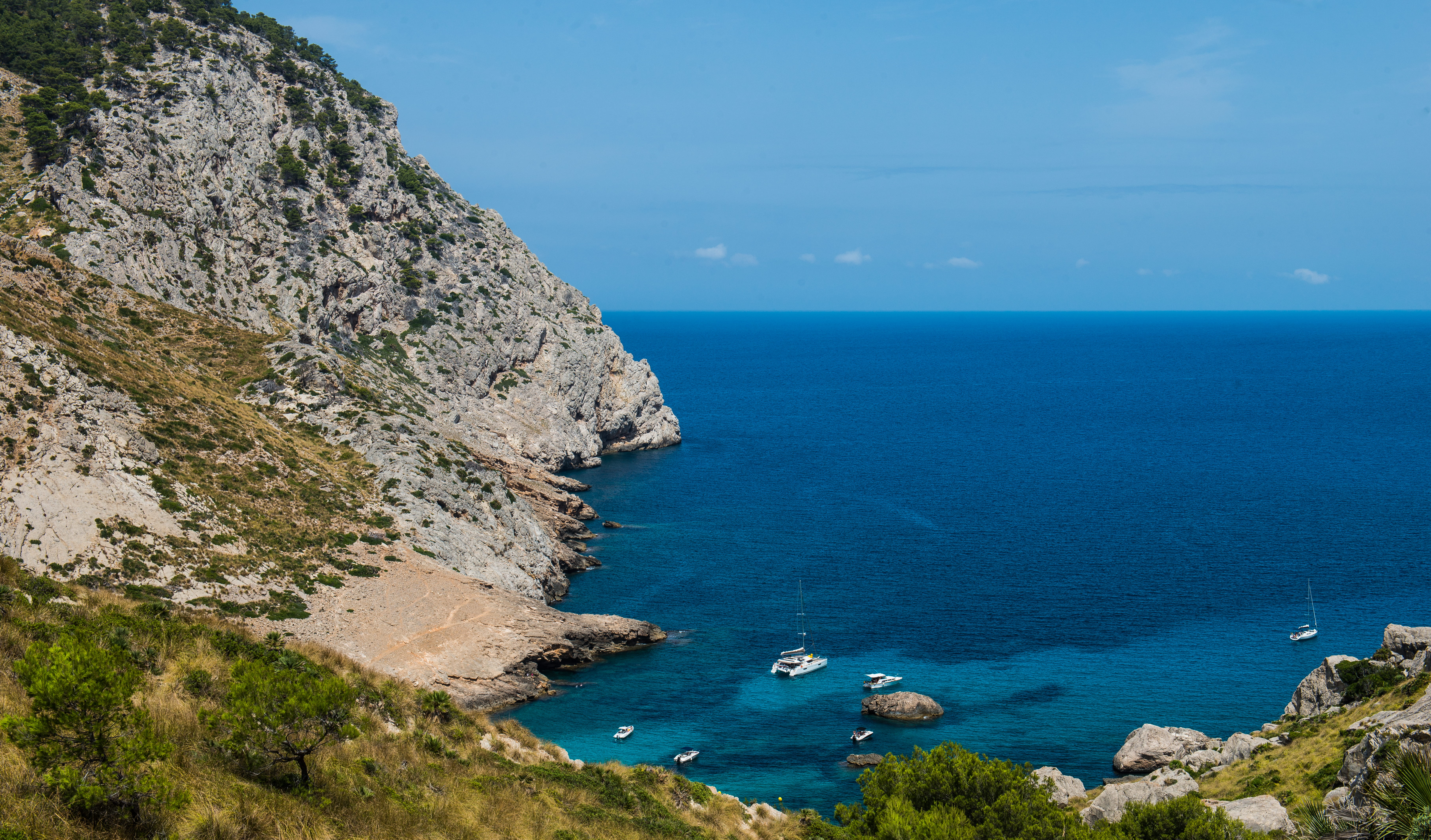 nikon, plant, land, mountains, idyllic, no people, horizon, boats, horizon over water, beauty in nature, bay, scenics - nature, blue sea, non-urban scene, HD Wallpaper