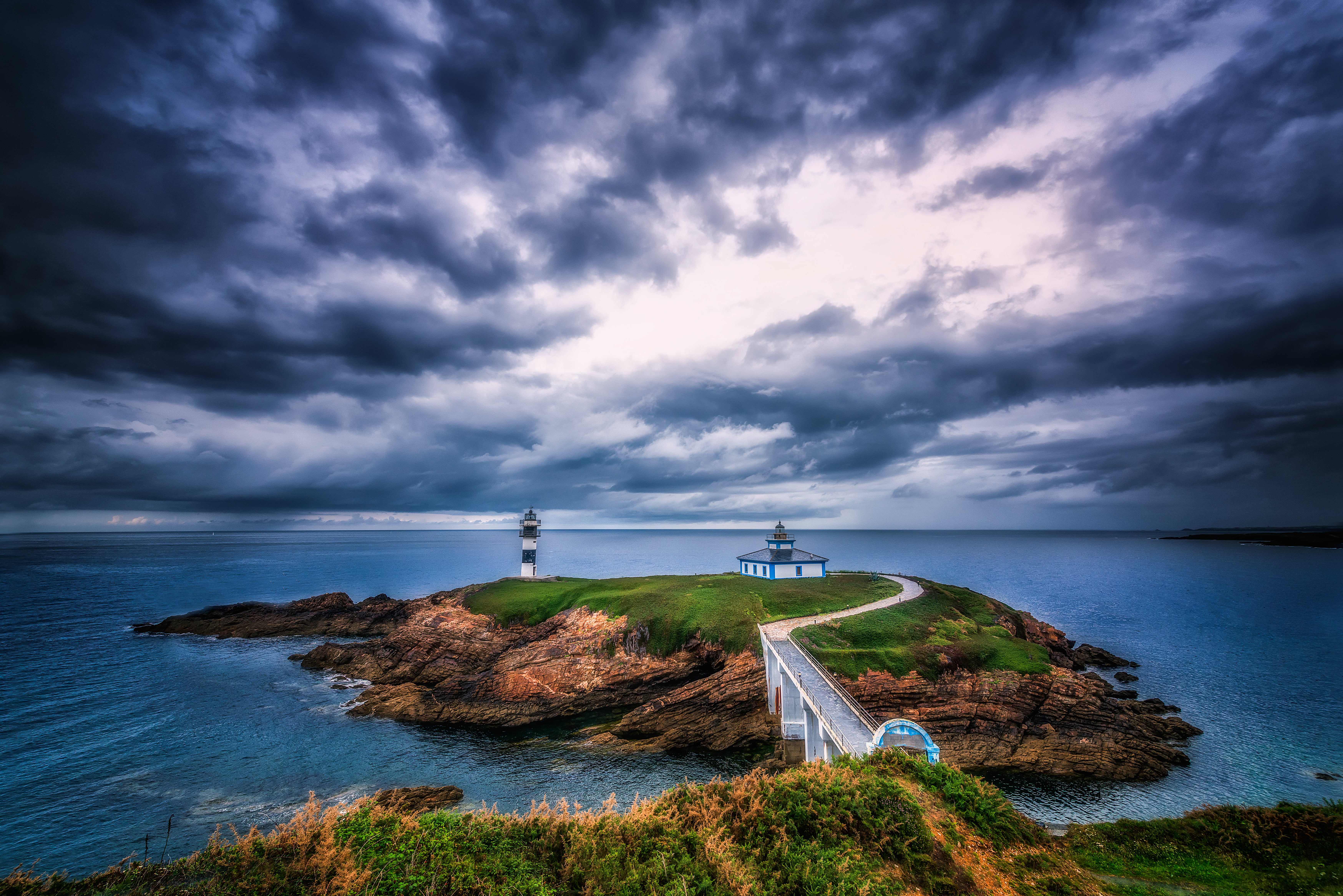 grass, colors, ribadeo, travel, green, sea, seascape, landscape, isla, leave, coastline, lighthouse, 5K, nature, nikon d800e, HD Wallpaper