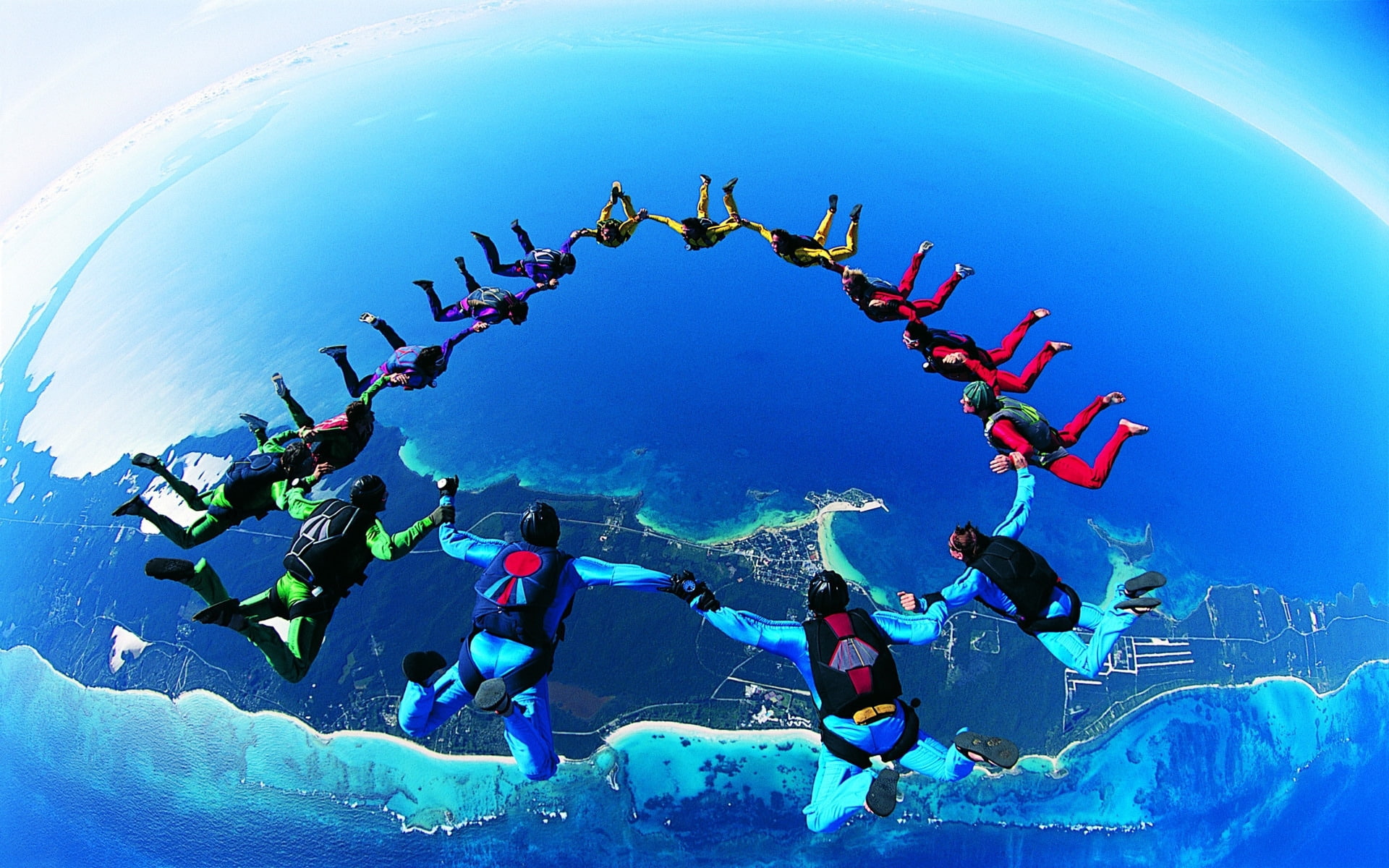 parachute, sky, earth, 1080P, skydiving, jump, HD Wallpaper