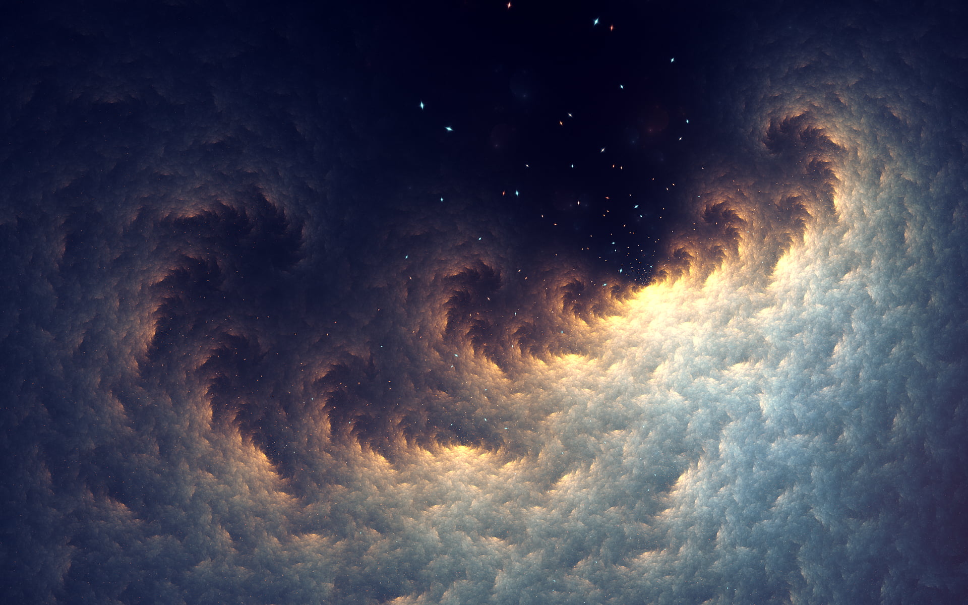 cloud - sky, 1080P, no people, abstract, black, night, digital, mystery, creativity, beauty in nature, glowing, sky, fractal, stars, outdoors, cloud, space art, HD Wallpaper