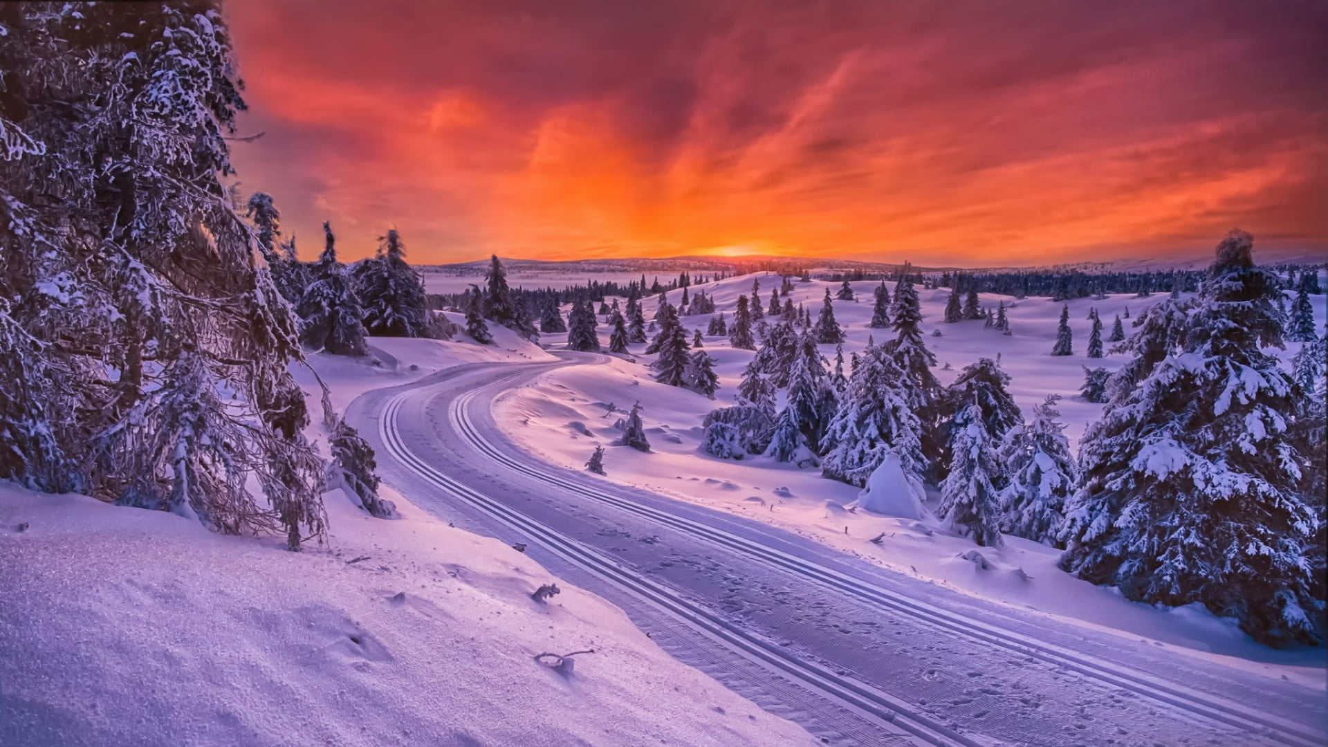 cold temperature, beauty in nature, freezing, norway, no people, sky, tranquil scene, snowcapped mountain, scenics - nature, nature, cloud - sky, road, HD Wallpaper