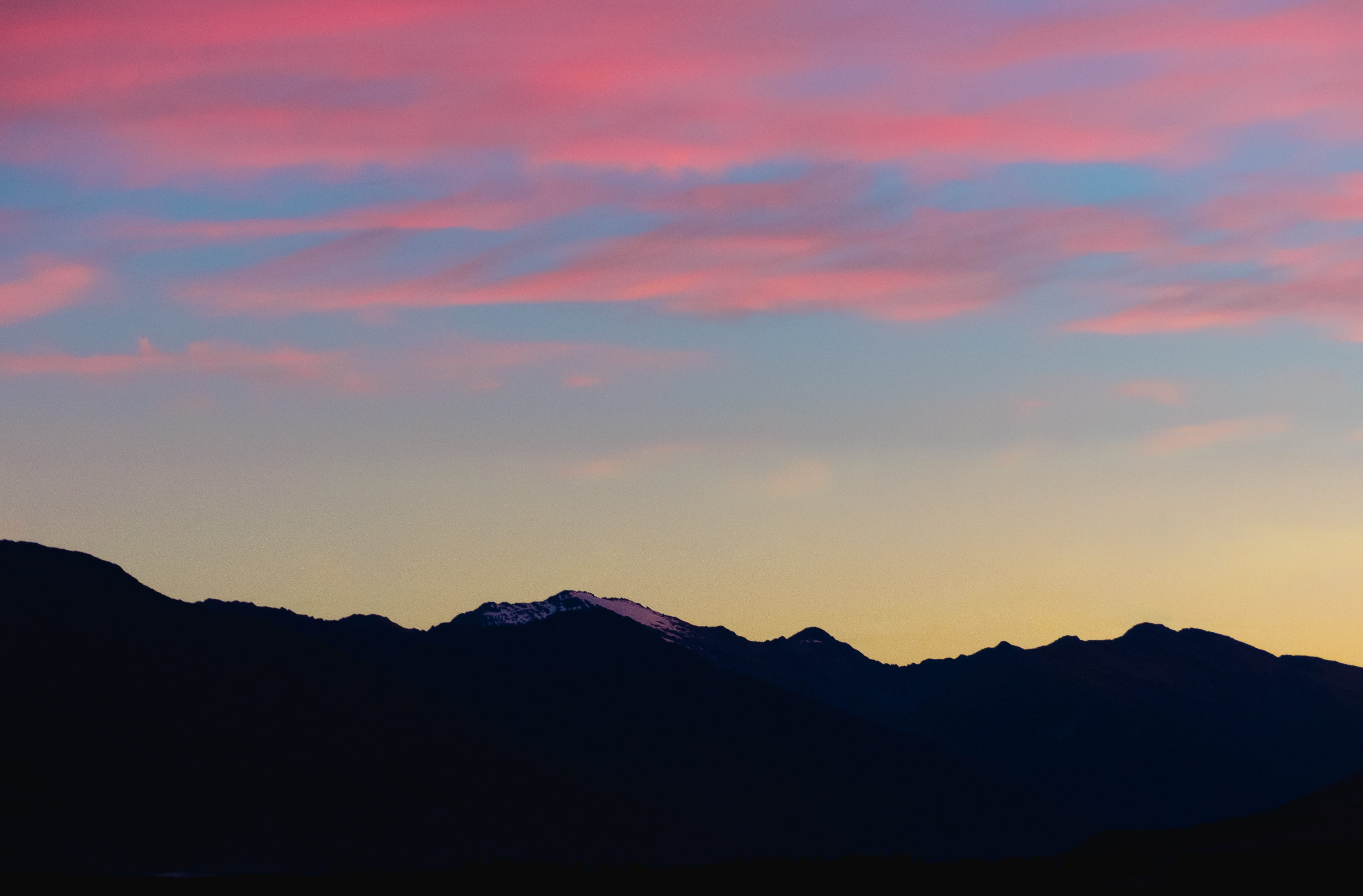 cloud - sky, new zealand, 4K, mountain silhouette, multi-color, sky, colorful, cloud, color, mountain line, outdoors, beauty in nature, tranquility, environment, HD Wallpaper