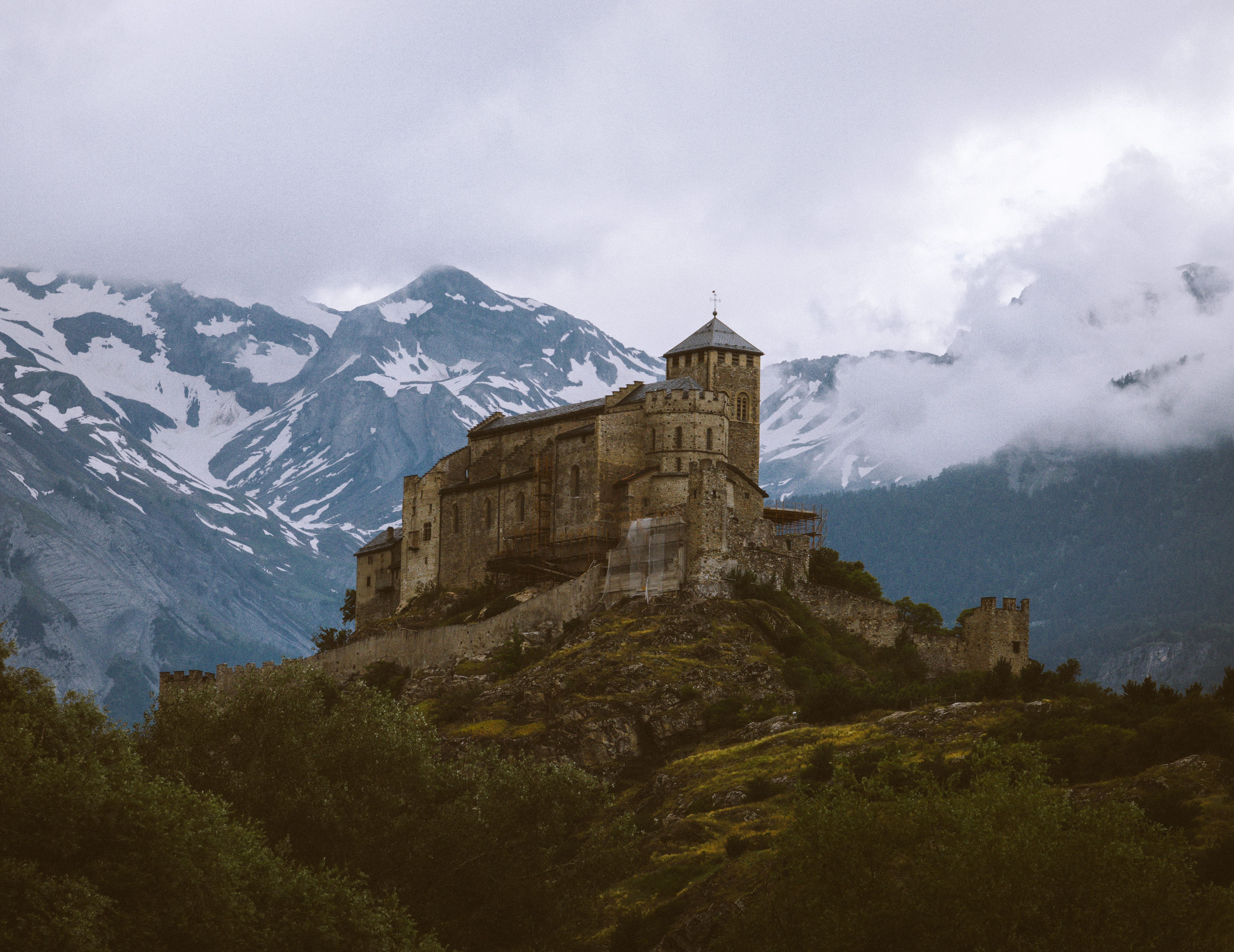 quote, foggy, castle, sion, abbey, outdoors, swiss, nature, sky, travel, winter, mountain, castles, plant, landscape, environment, palace, beauty in nature, HD Wallpaper