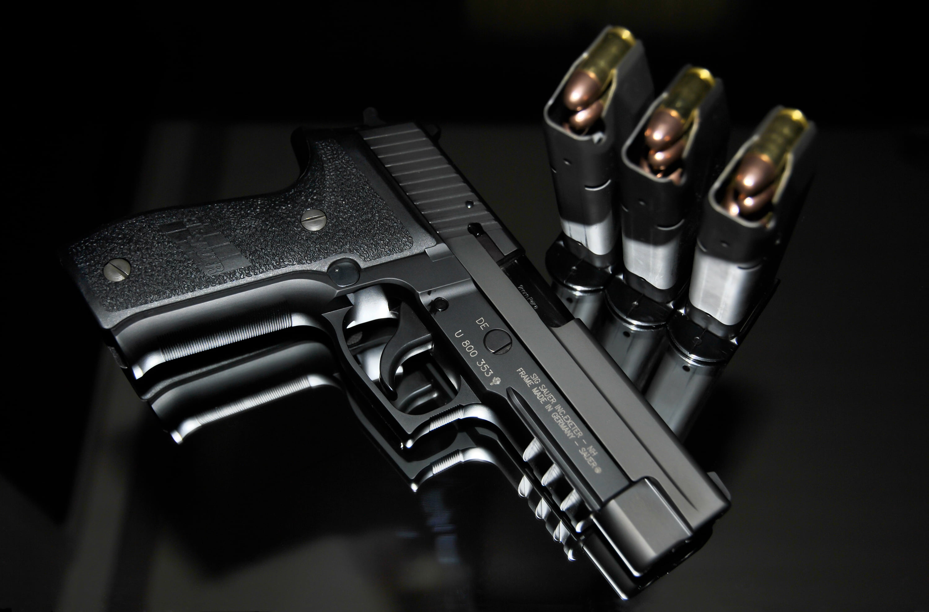 P226, social issues, pistol, SIG-Sauer, no people, communication, handgun, black color, indoors, safety, automatic, ammunition, violence, technology, security, HD Wallpaper