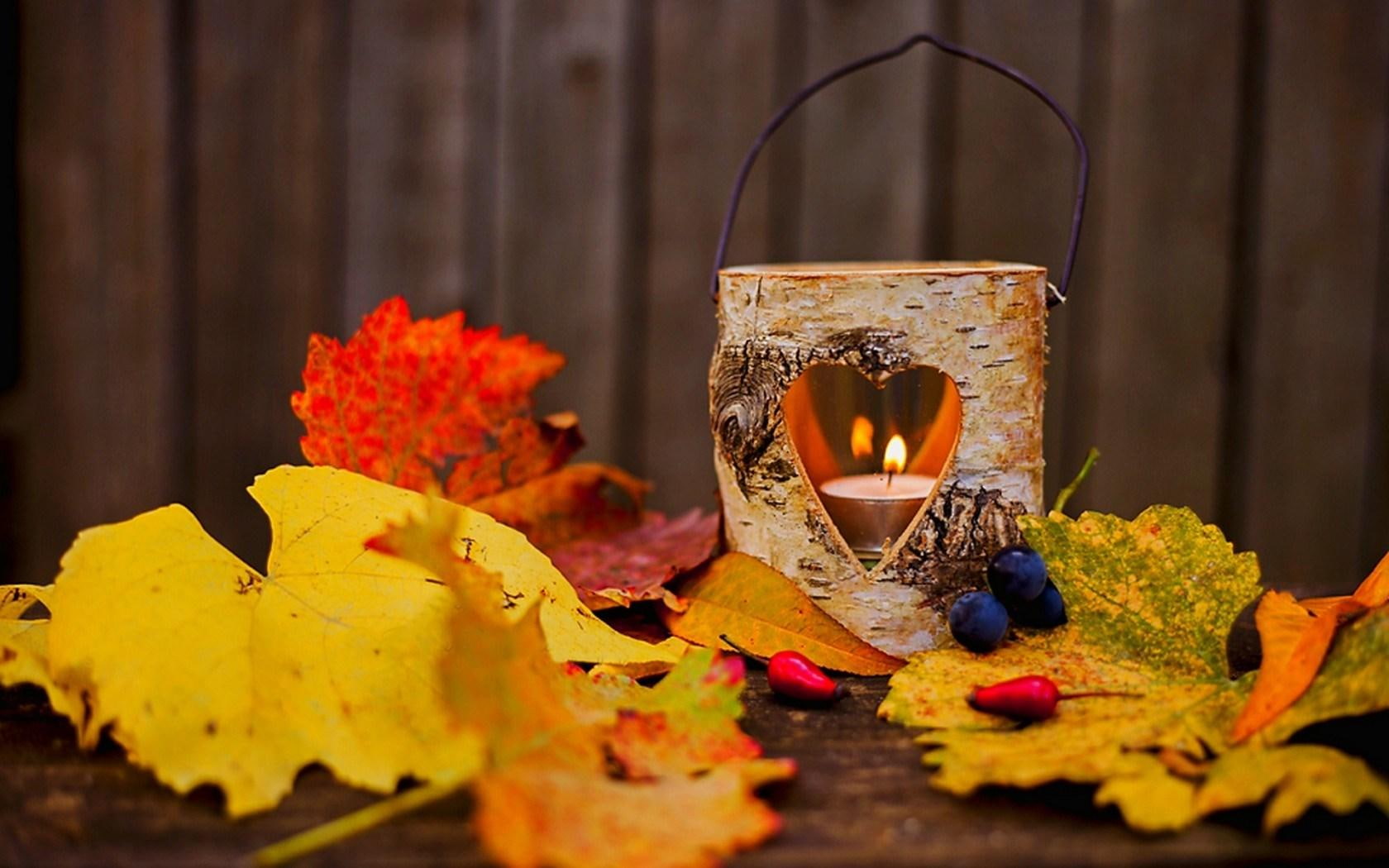 leaves, candle, heart, lantern, love, 720P, autumn, HD Wallpaper