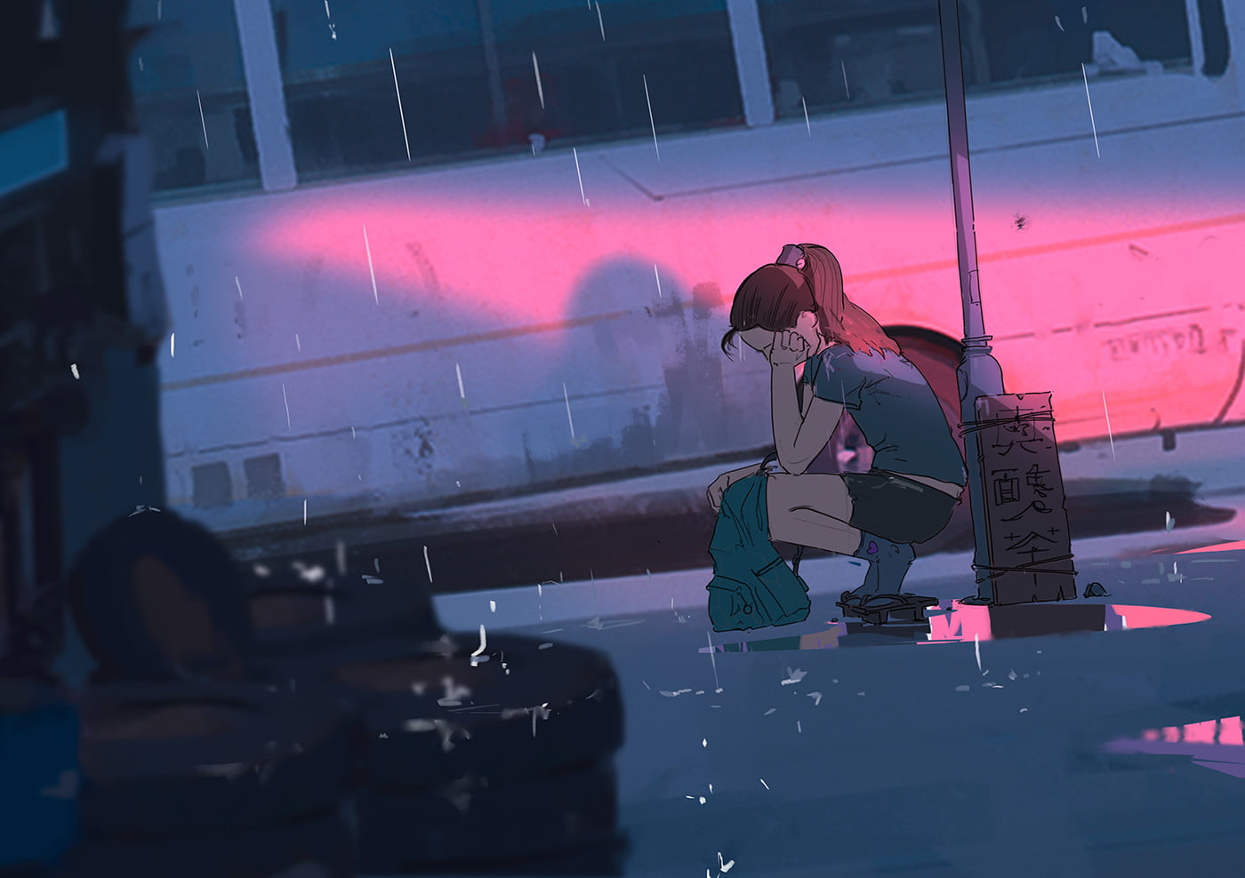 drawing, rain, 720P, Atey Ghailan, crying, HD Wallpaper