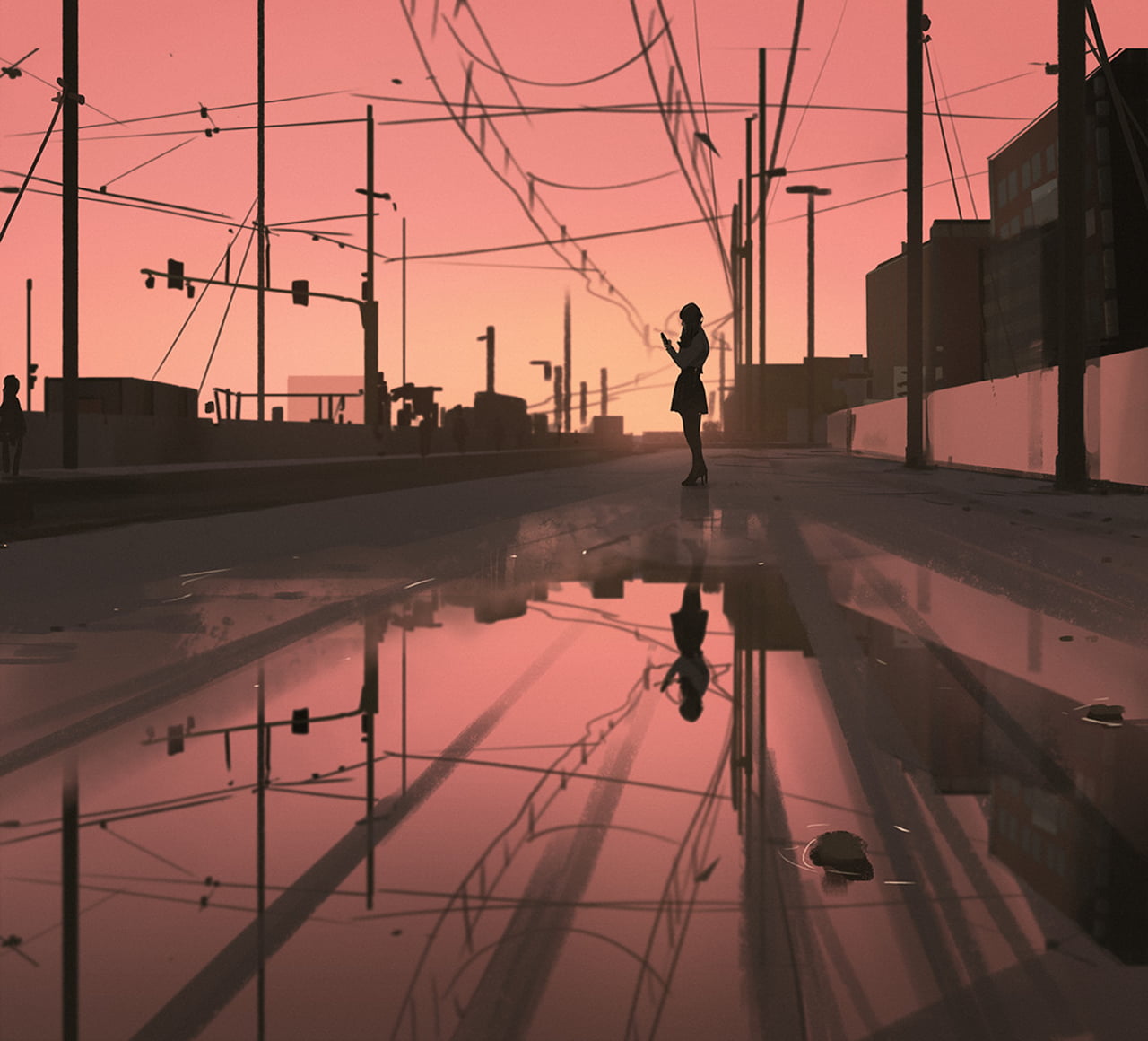 Atey Ghailan, waiting, 720P, train station, drawing, paint brushes, HD Wallpaper
