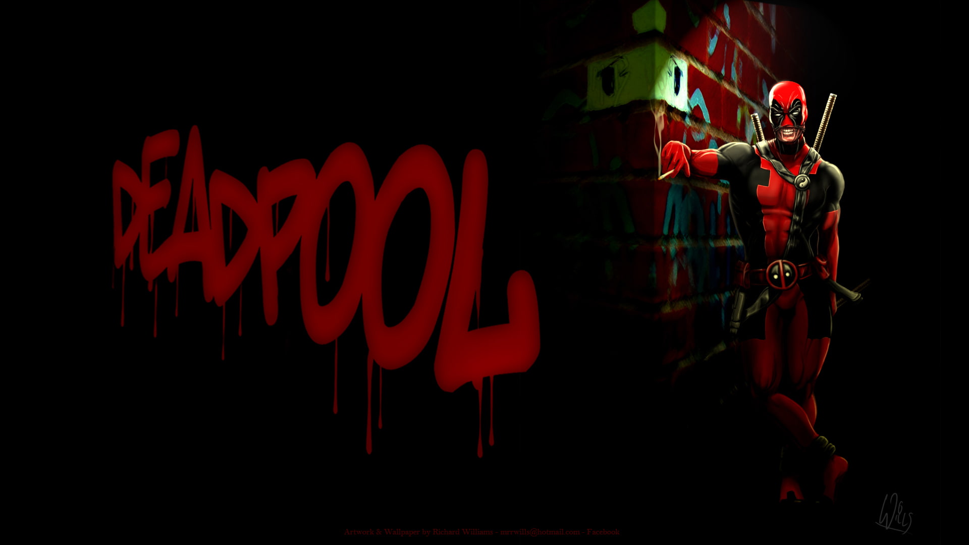 black, cartoon/comic, hd, deadpool, 1080P, HD Wallpaper