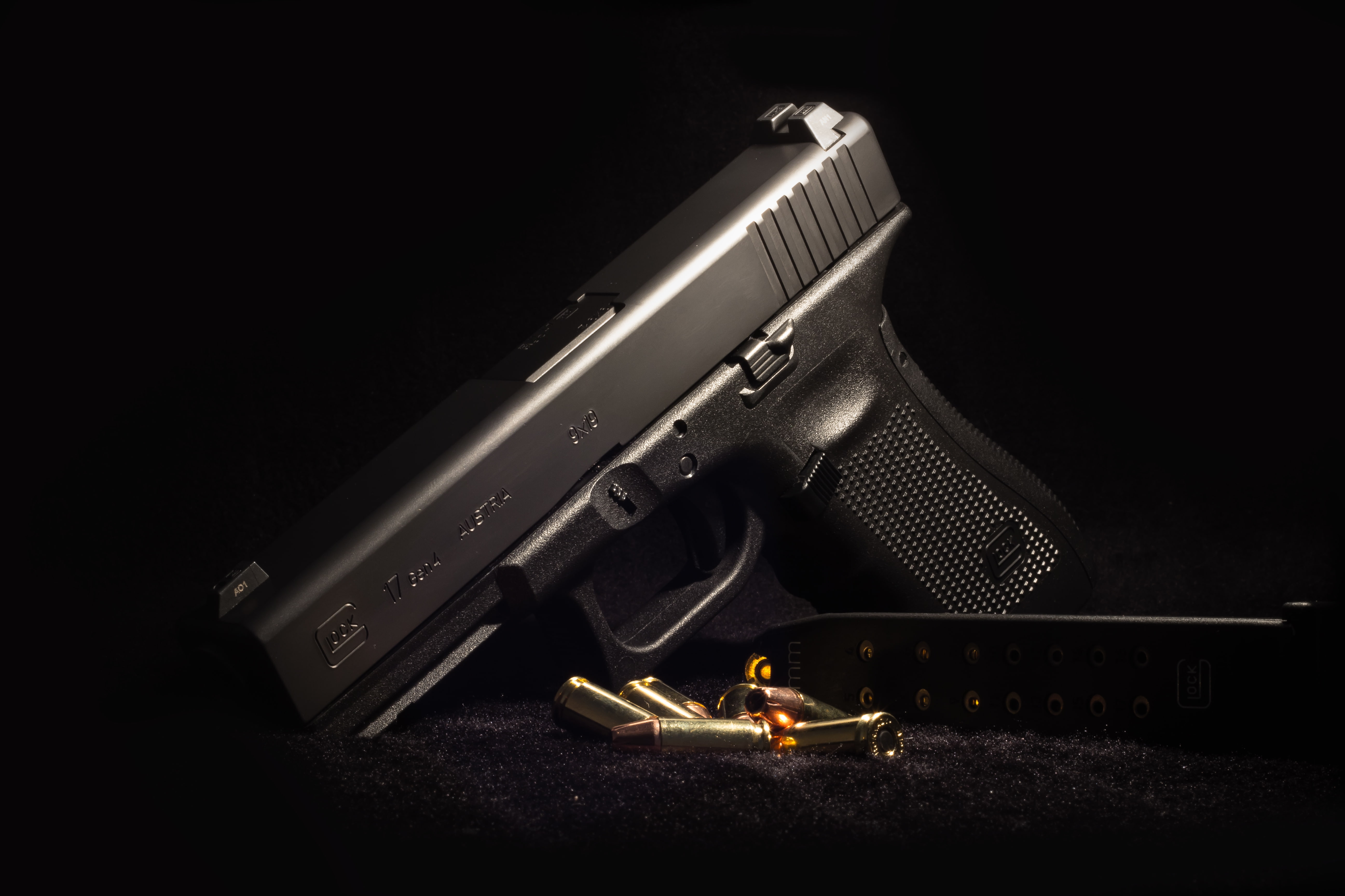 cartridges, Austria, Glock 17, background, 5K, self-loading pistol, HD Wallpaper
