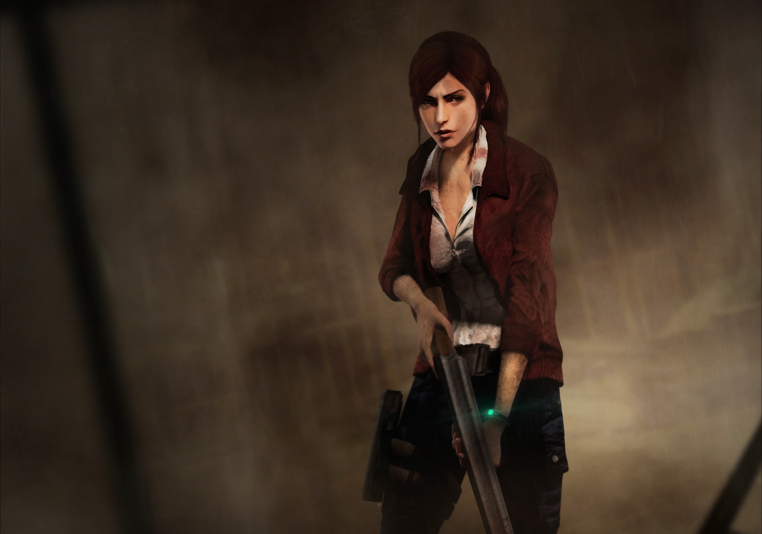 weapon, Weapons, hairstyle, young women, indoors, holding, waist up, Revelations 2, long hair, hair, contemplation, sport, Claire redfield, one person, HD Wallpaper