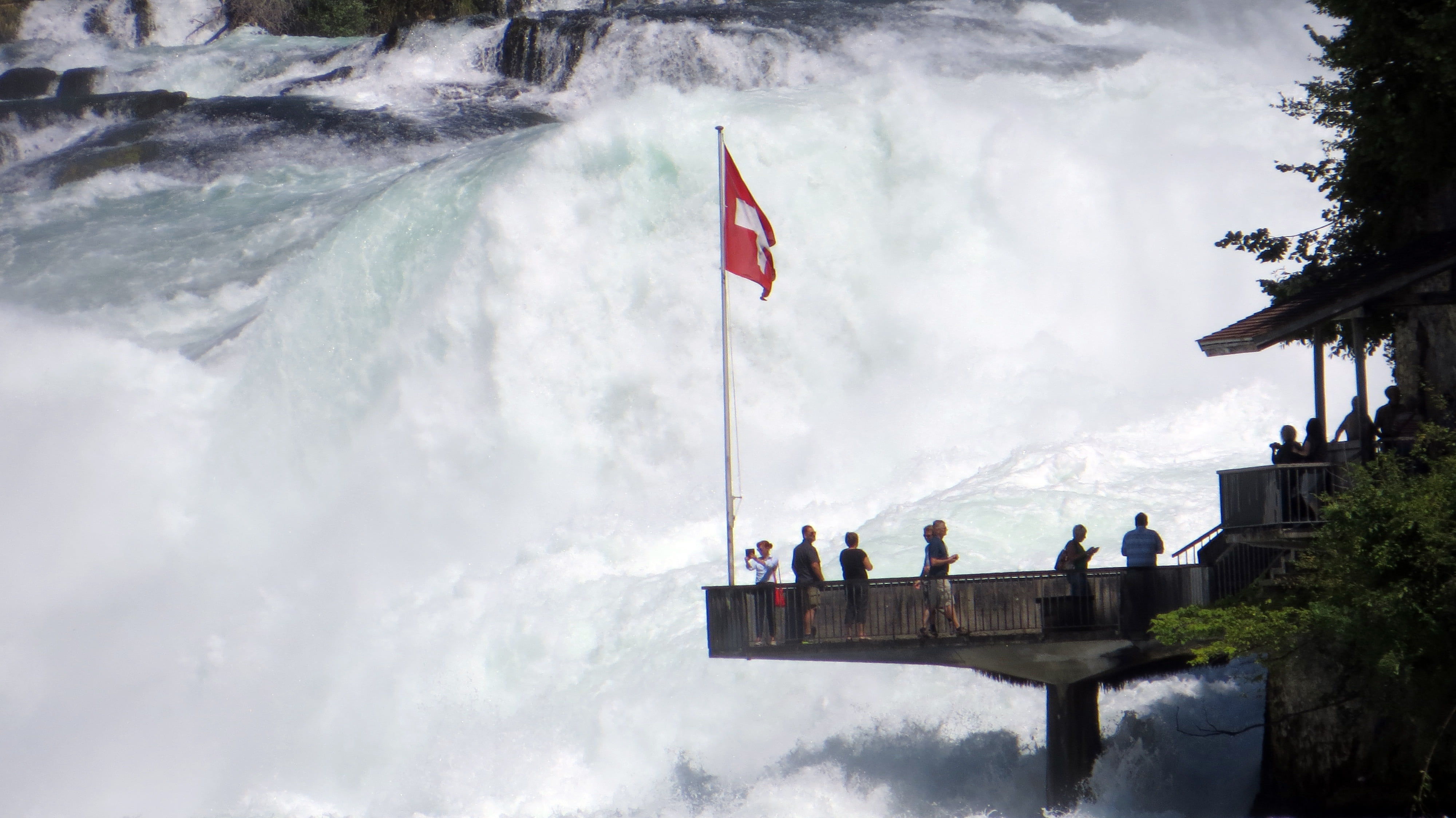 rhine falls, adult, nature, sky, day, destination, rhine, outdoors, people, observation deck, lifestyles, tree, patriotism, switzerland, germany, murmur, HD Wallpaper
