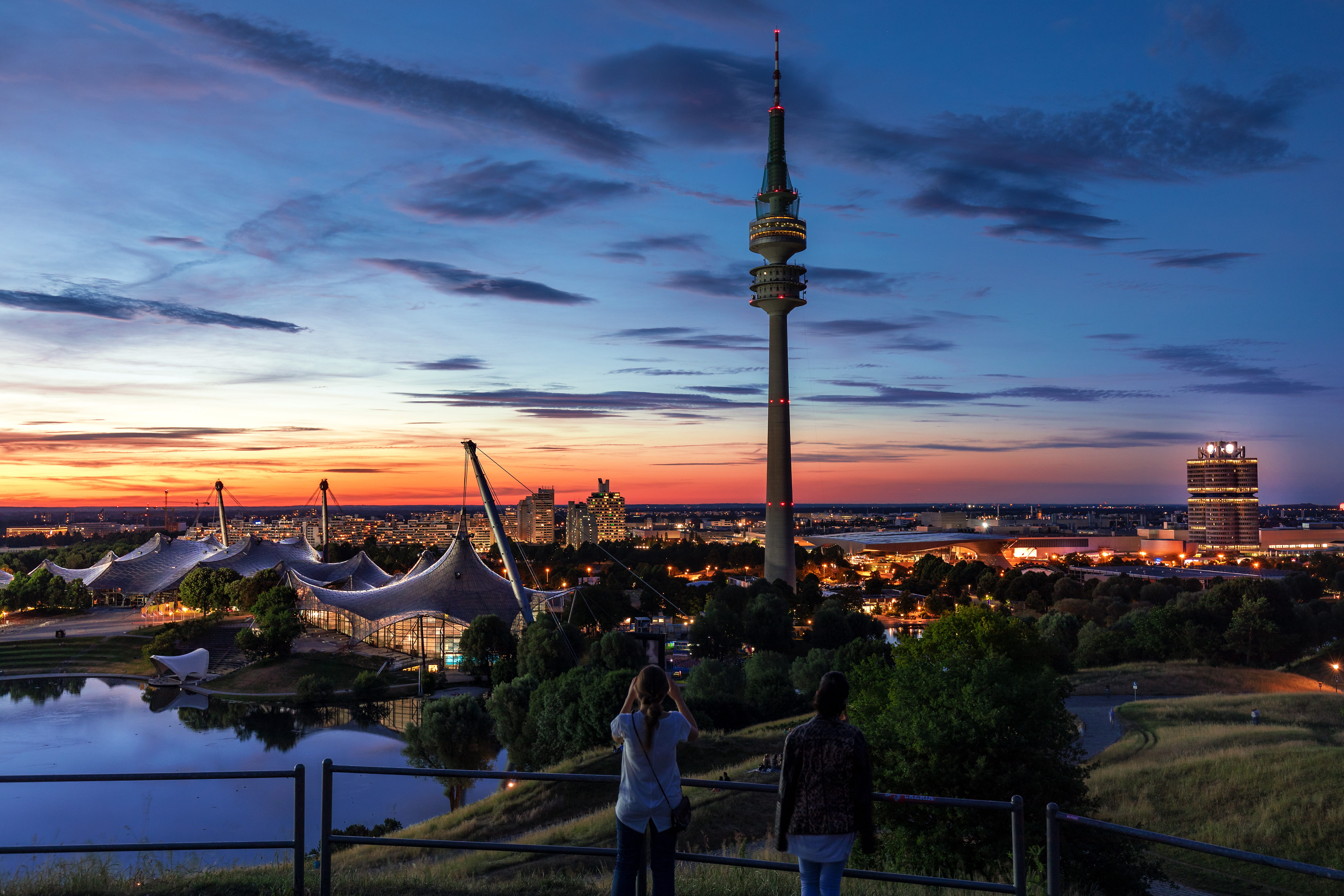 Olympic Park, outlook, standing, travel, building exterior, building, office building exterior, cityscape, munich, football stadium, dusk, long exposure, HD Wallpaper