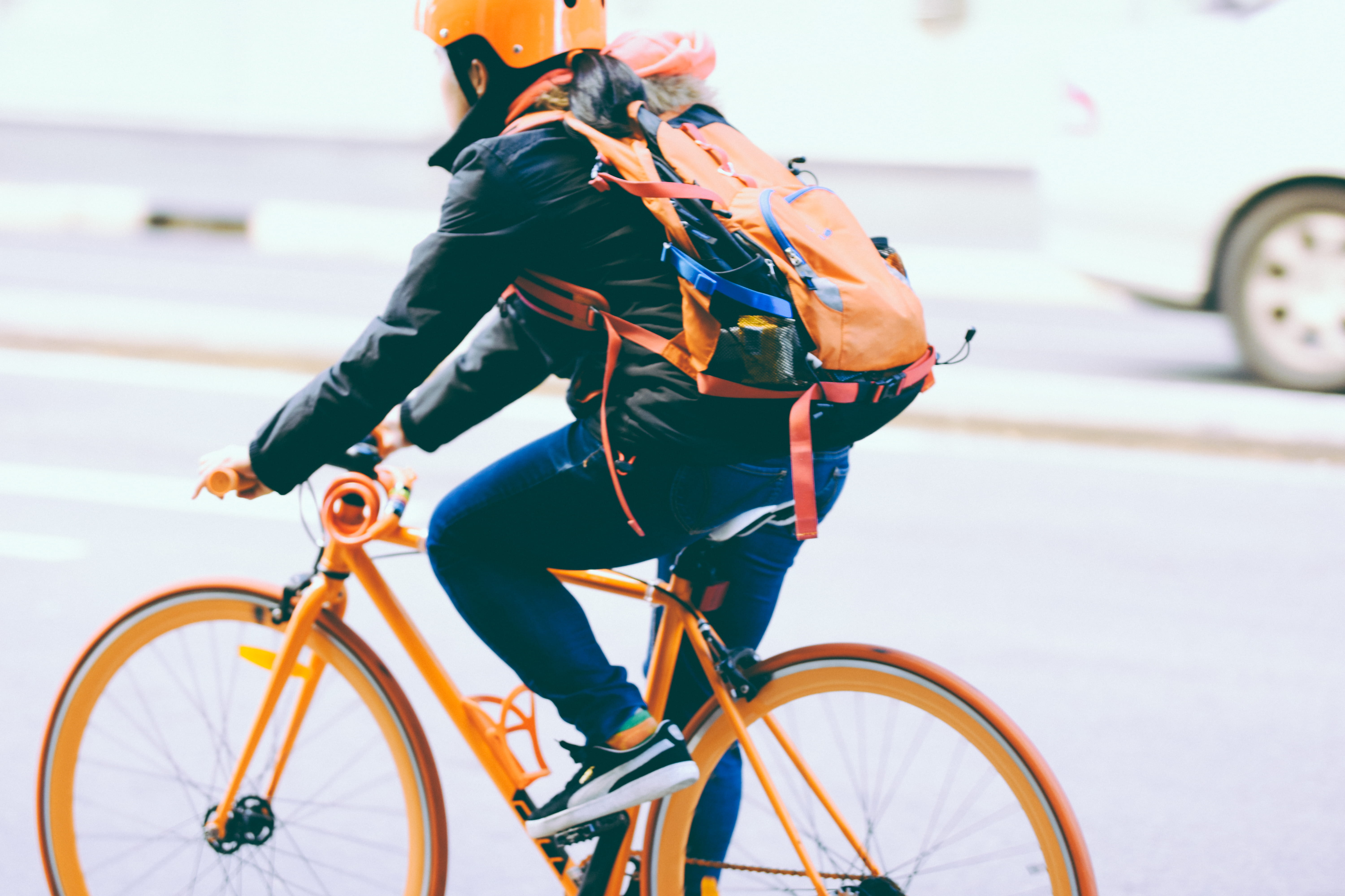 activity, jeans, action, sneakers, cyclist, road, riding, land vehicle, commute, bicycle, photography, denim, blue, visibility, jacket, bike, bicyclist, HD Wallpaper