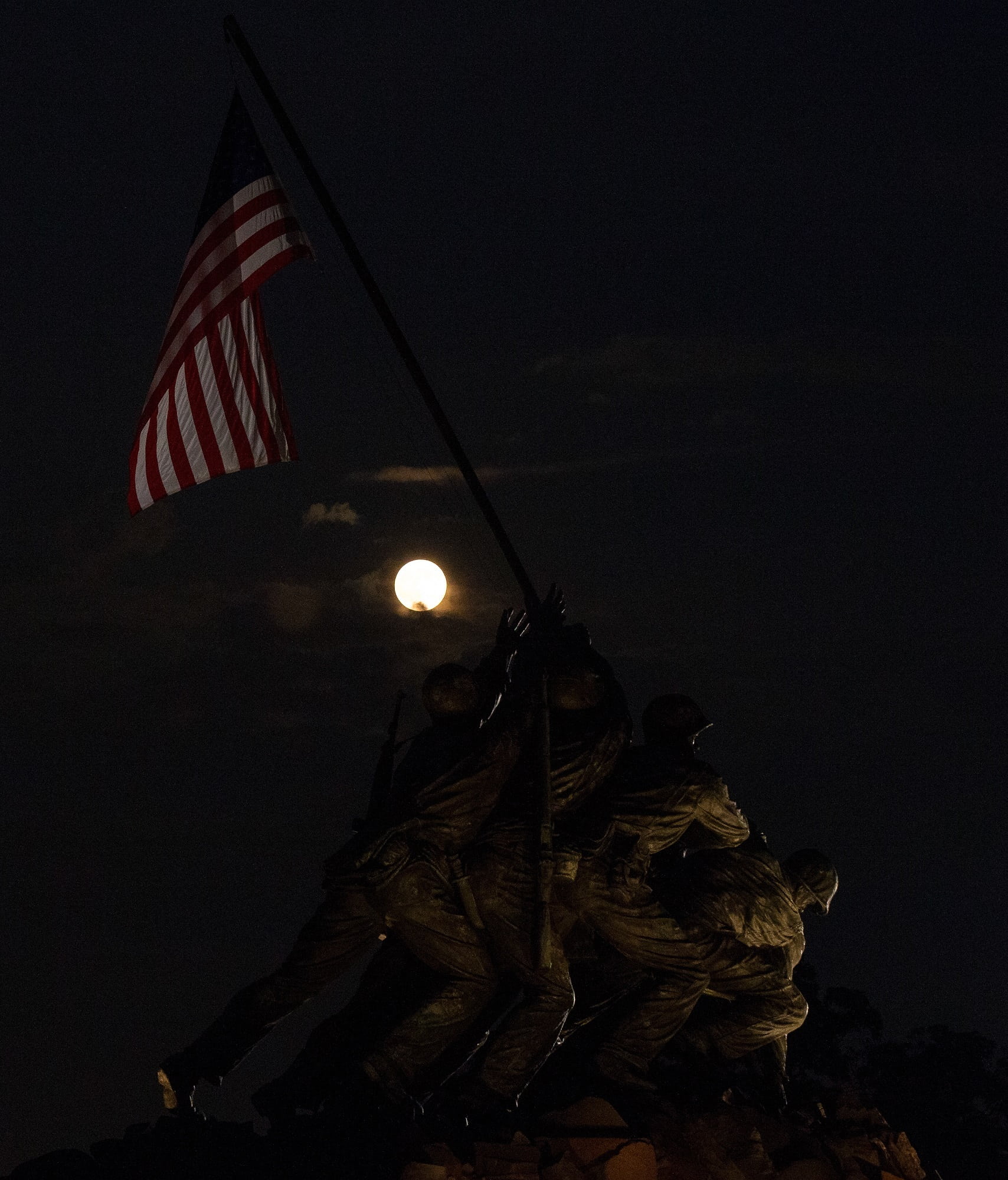 history, war memorial, iwo jima, uSA, sky, emotion, 1080P, architecture, light, the past, government, nature, virginia, remembrance, supermoon, usmc, no people, Phone HD Wallpaper