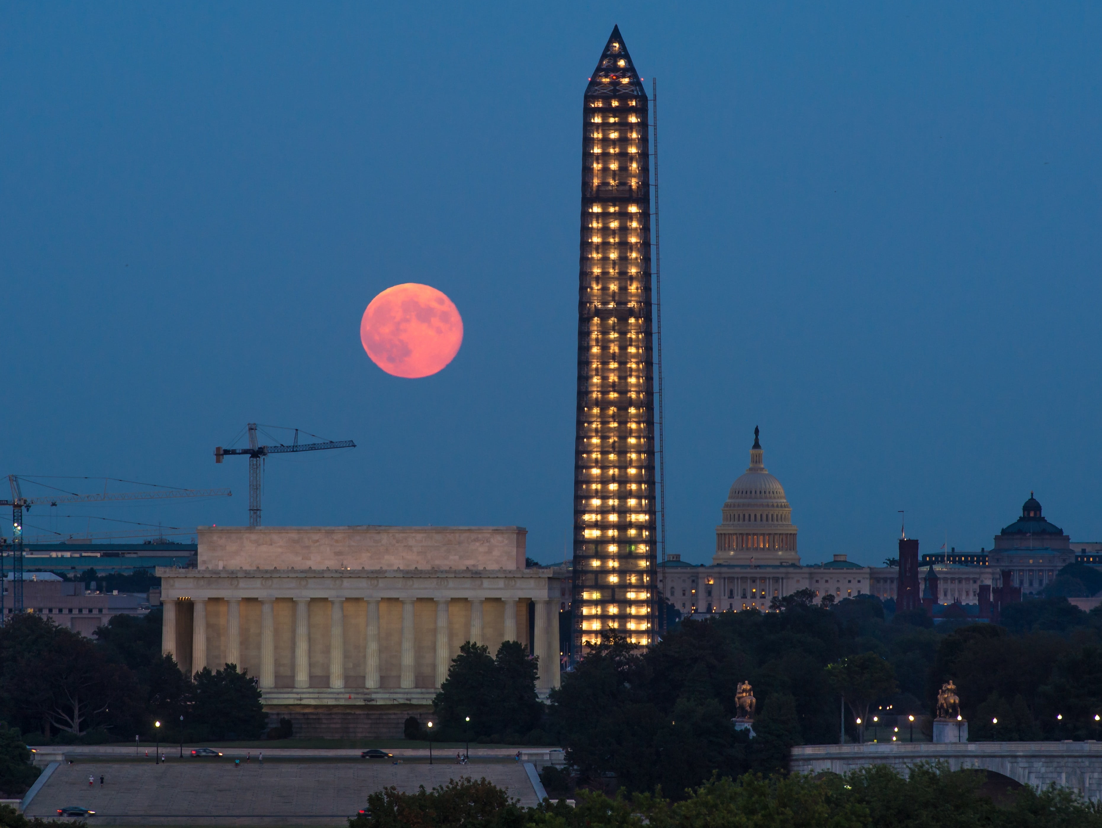 architecture, district of columbia, building, spire, tourism, full moon, usa, glowing, office building exterior, plant, nature, lincoln memorial, skyscraper, HD Wallpaper