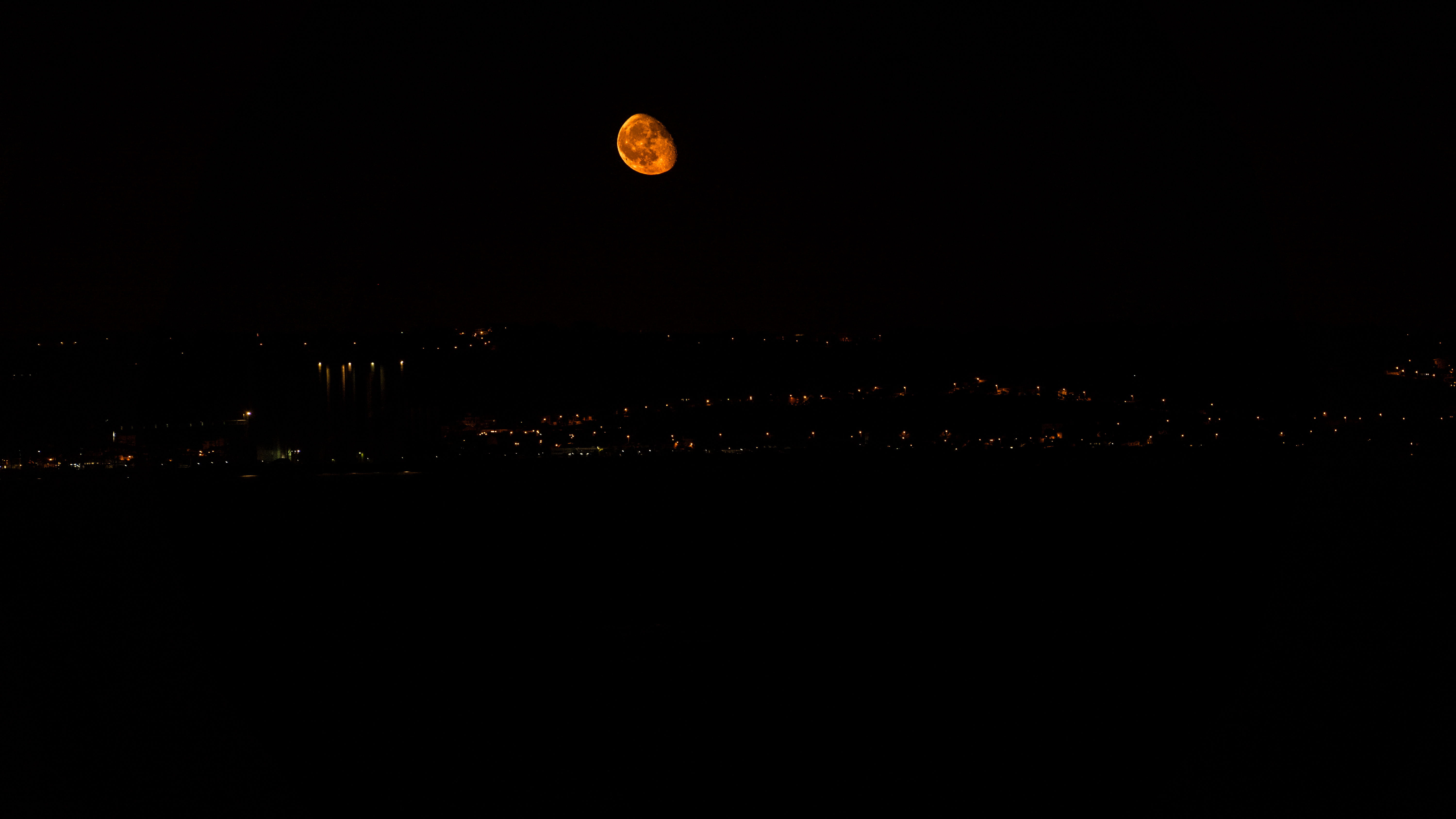 copy space, sea, building exterior, full moon, lisbon, space, redmoon, stars, supermoon, astrophotography, portugal, illuminated, night, no people, moon, HD Wallpaper