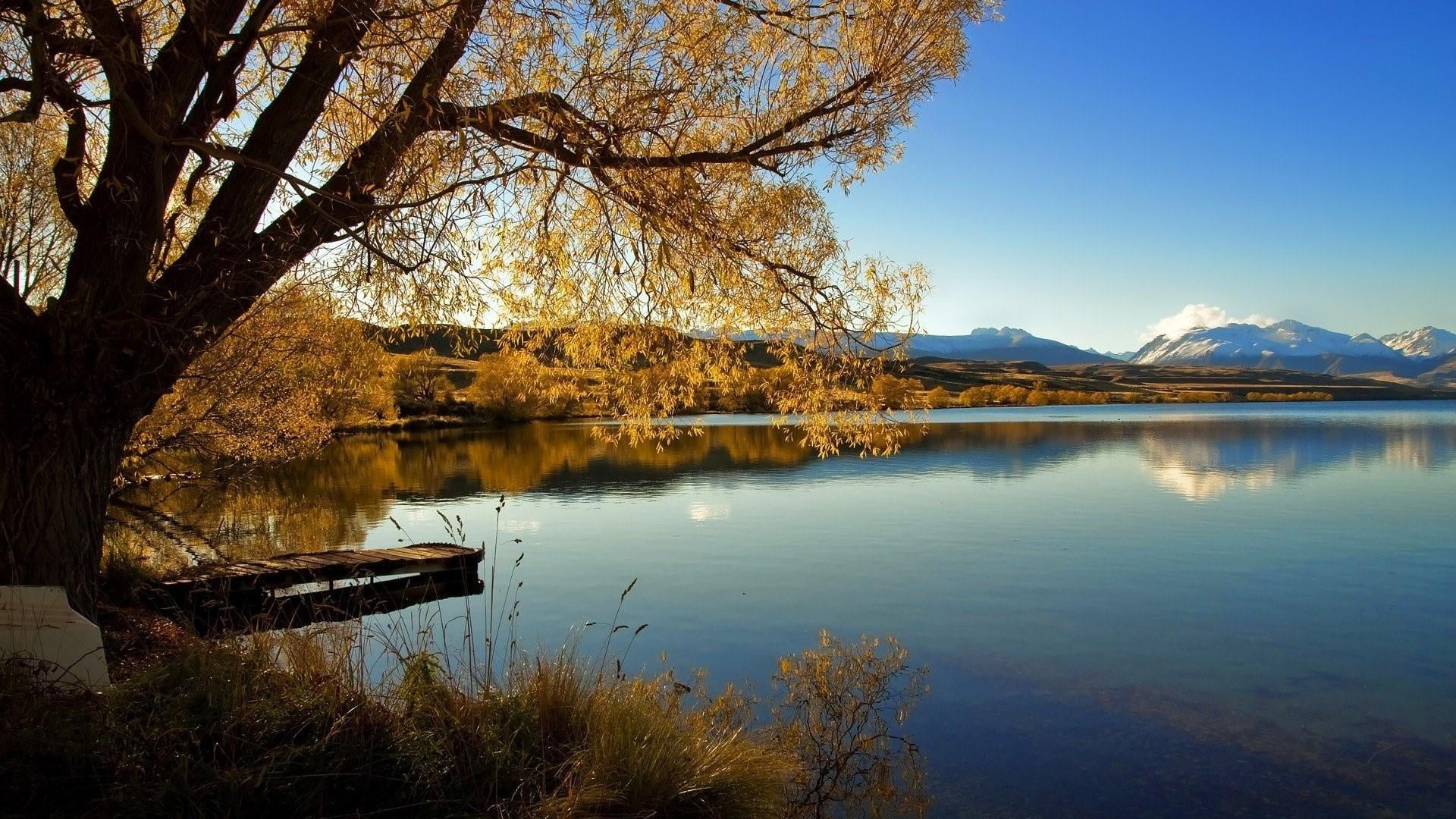 nature, romantic, lone tree, scenery, tranquil scene, calmness, sky, plant, idyllic, lone, snowcapped mountain, non-urban scene, outdoors, lake, clear sky, HD Wallpaper