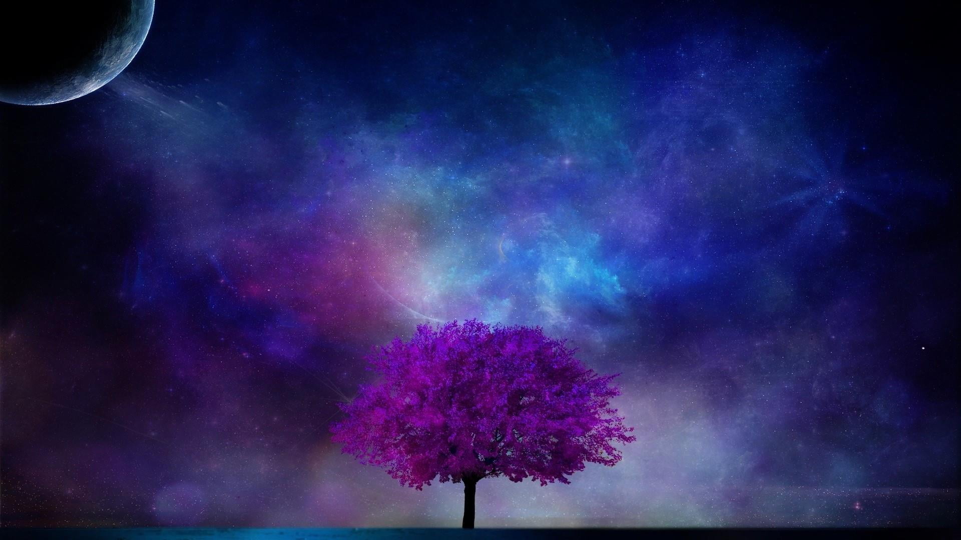 cloud - sky, sky, plant, atmosphere, tree, beauty in nature, space, darkness, astronomy, moon, blue, illuminated, planet, smoke - physical structure, outdoors, HD Wallpaper