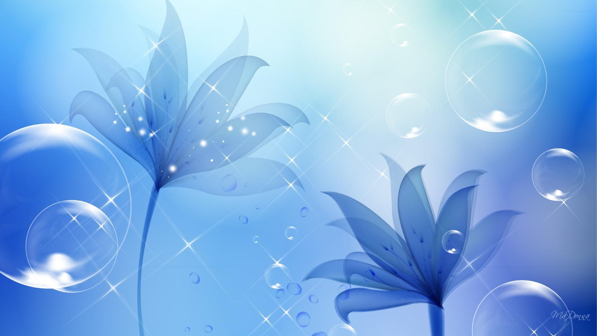 3d and abstract, blue, 1080P, stars, bubbles, firefox persona, beauty, light effects, blues, shine, flowers, HD Wallpaper