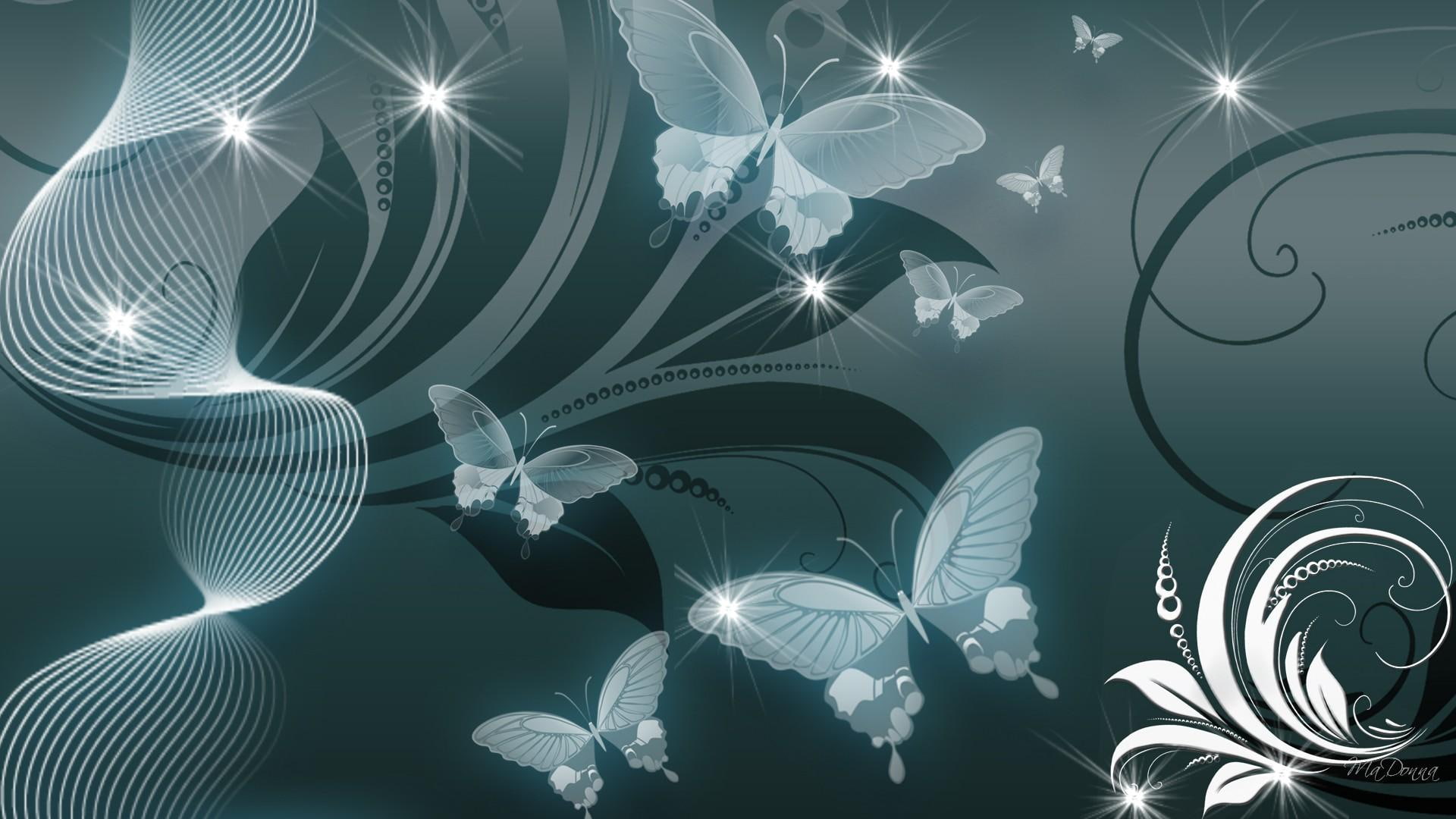 1080P, butterfly, shine, animals, tealm blue, butterflies, firefox persona, magic, swirls, stars, HD Wallpaper