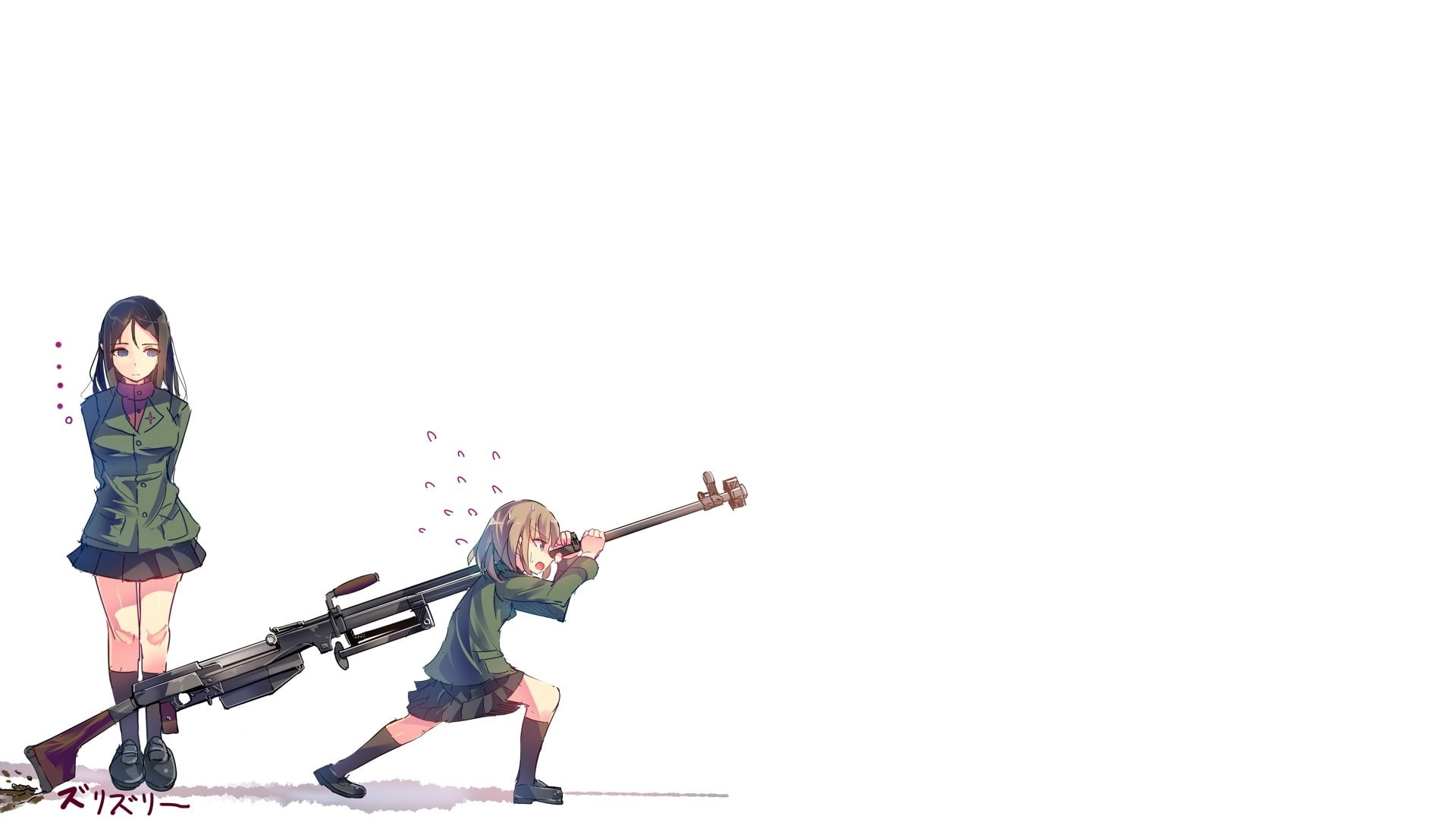 simple background, Nonna (Girls und Panzer), anime girls, Katyusha (Girls und Panzer), 1080P, Girls und Panzer, PTRD-41, HD Wallpaper