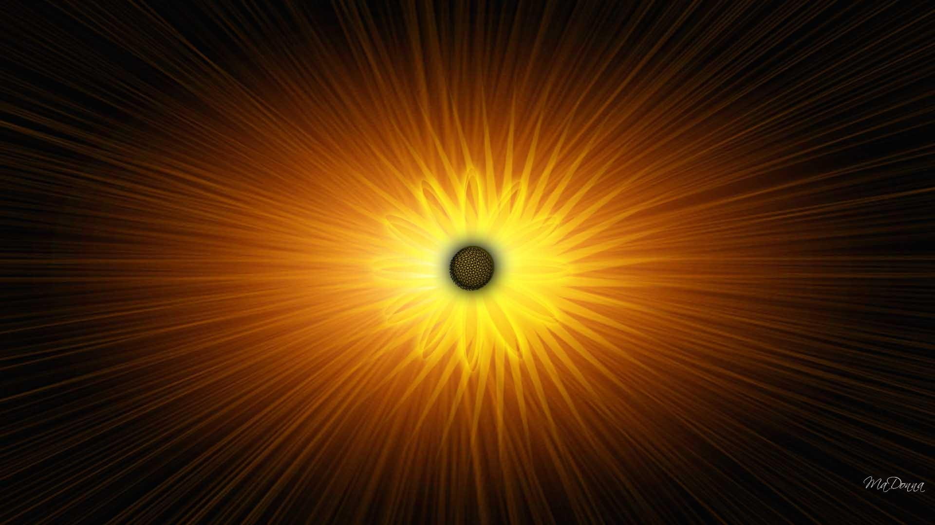 firefox persona, bright, explosion, sunflower, autumn, 1080P, explosive, 3d and abstract, yellow, abstract, illustration, fall, flower, HD Wallpaper