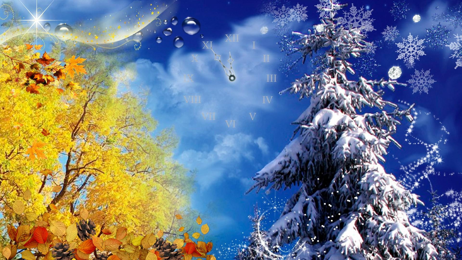 1080P, fall, cold, clou, wind, firefox persona, snow, change, leaves, abstract, winter, stars, seasons, HD Wallpaper