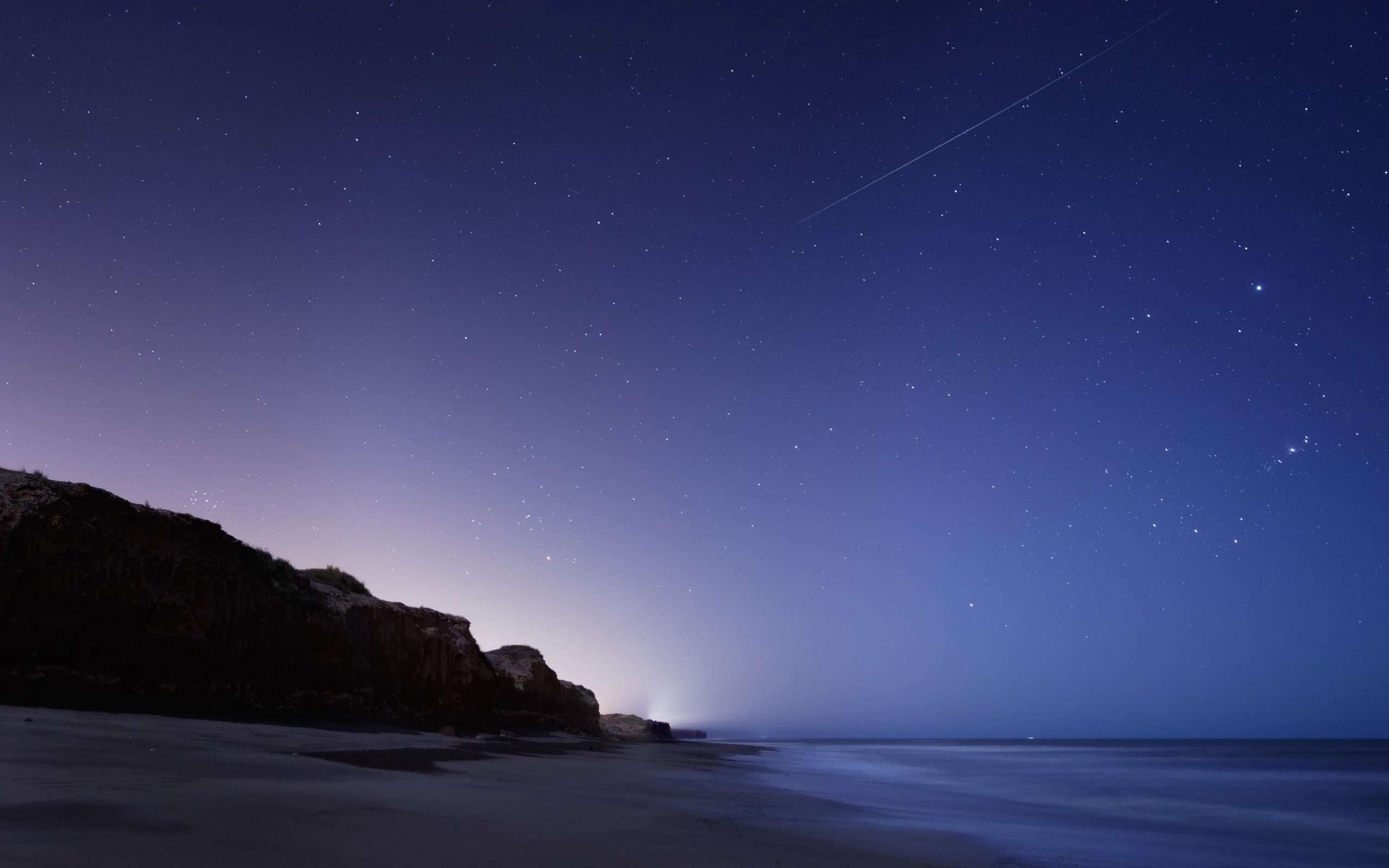 The sea, The rock, sky, milky way, star - space, 2K, sea, galaxy, tranquil scene, horizon over water, space, Falling, scenics - nature, tranquility, star field, HD Wallpaper