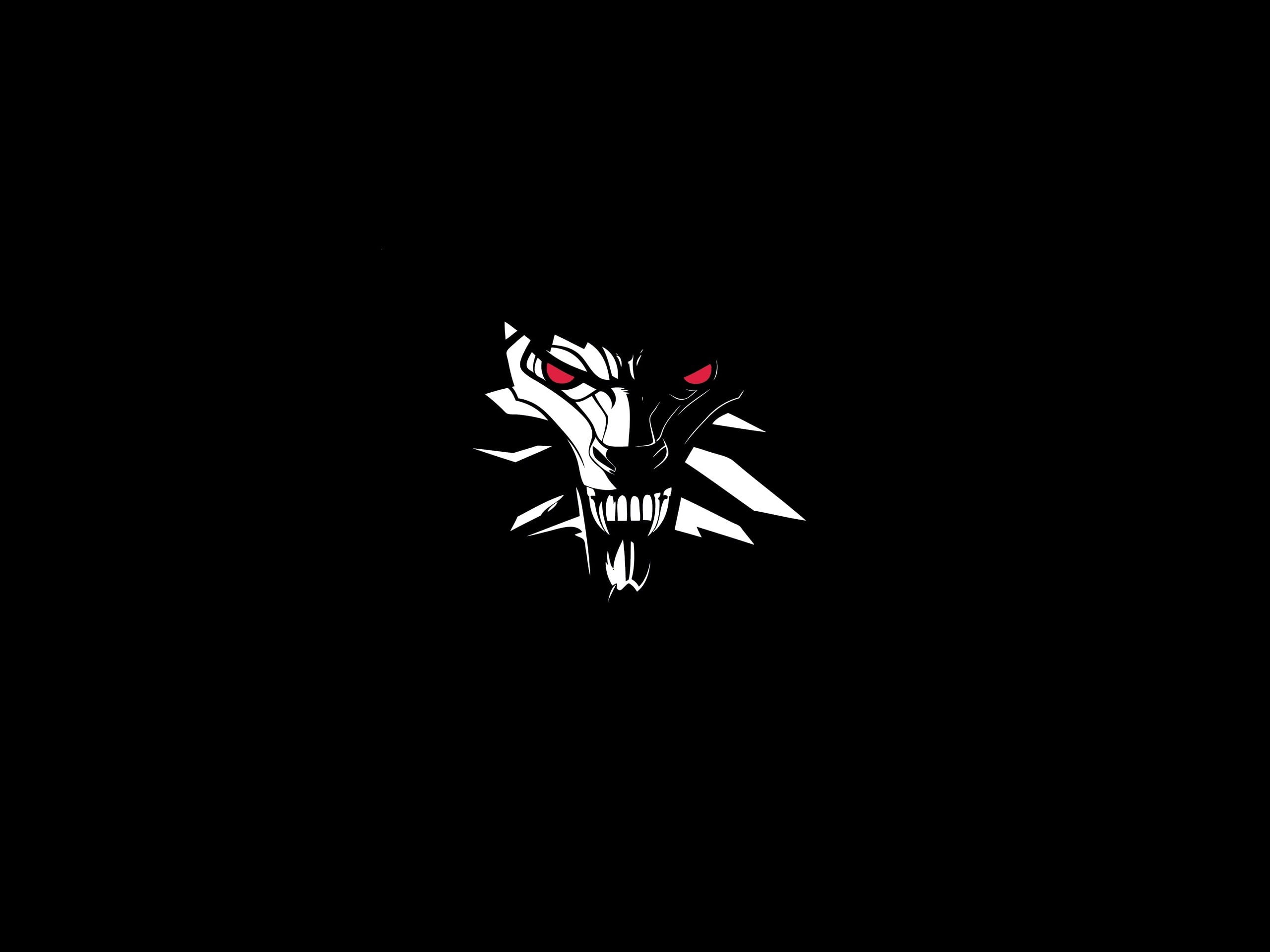 minimalistic, wolf, witcher, medalion, wolves, 2K, white, HD Wallpaper