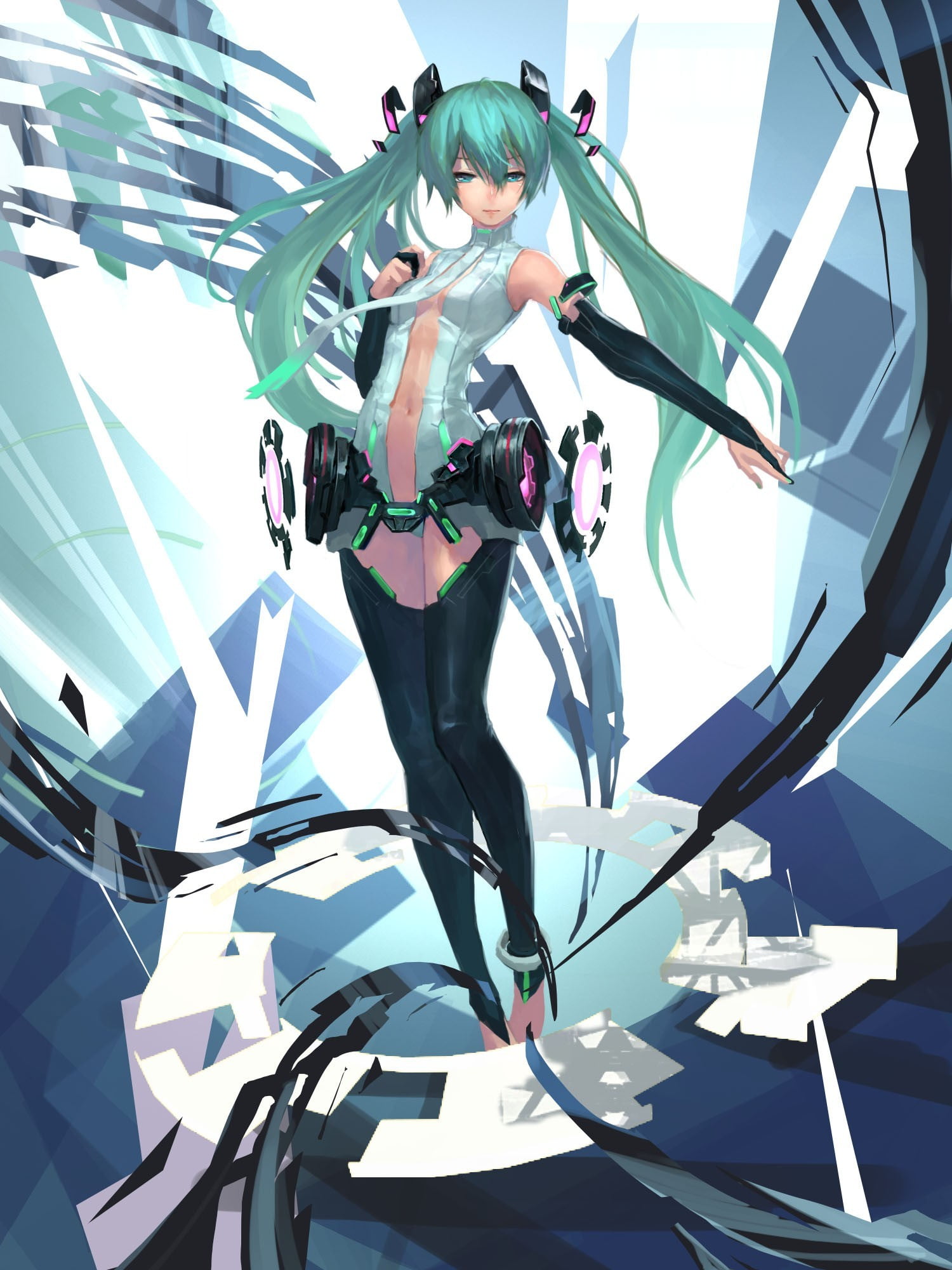 young women, Hatsune Miku, woman, lifestyles, 1080P, healthy lifestyle, women, twintails, Vocaloid, adult, haired, balance, low angle view, day, anime, Phone HD Wallpaper
