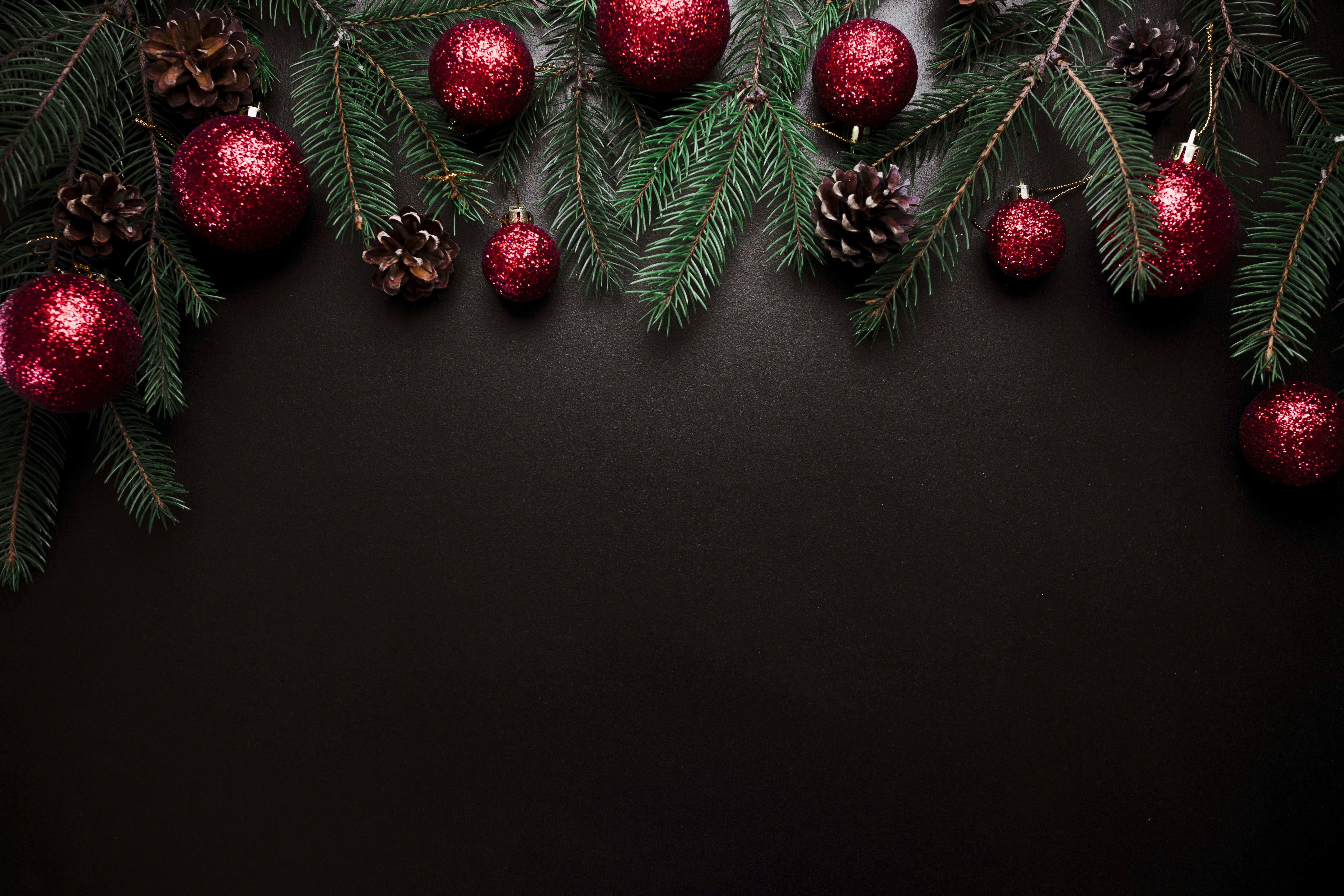 New Year, decoration, Christmas, Merry, balls, tree, 5K, fir tree, fir-tree branches, HD Wallpaper