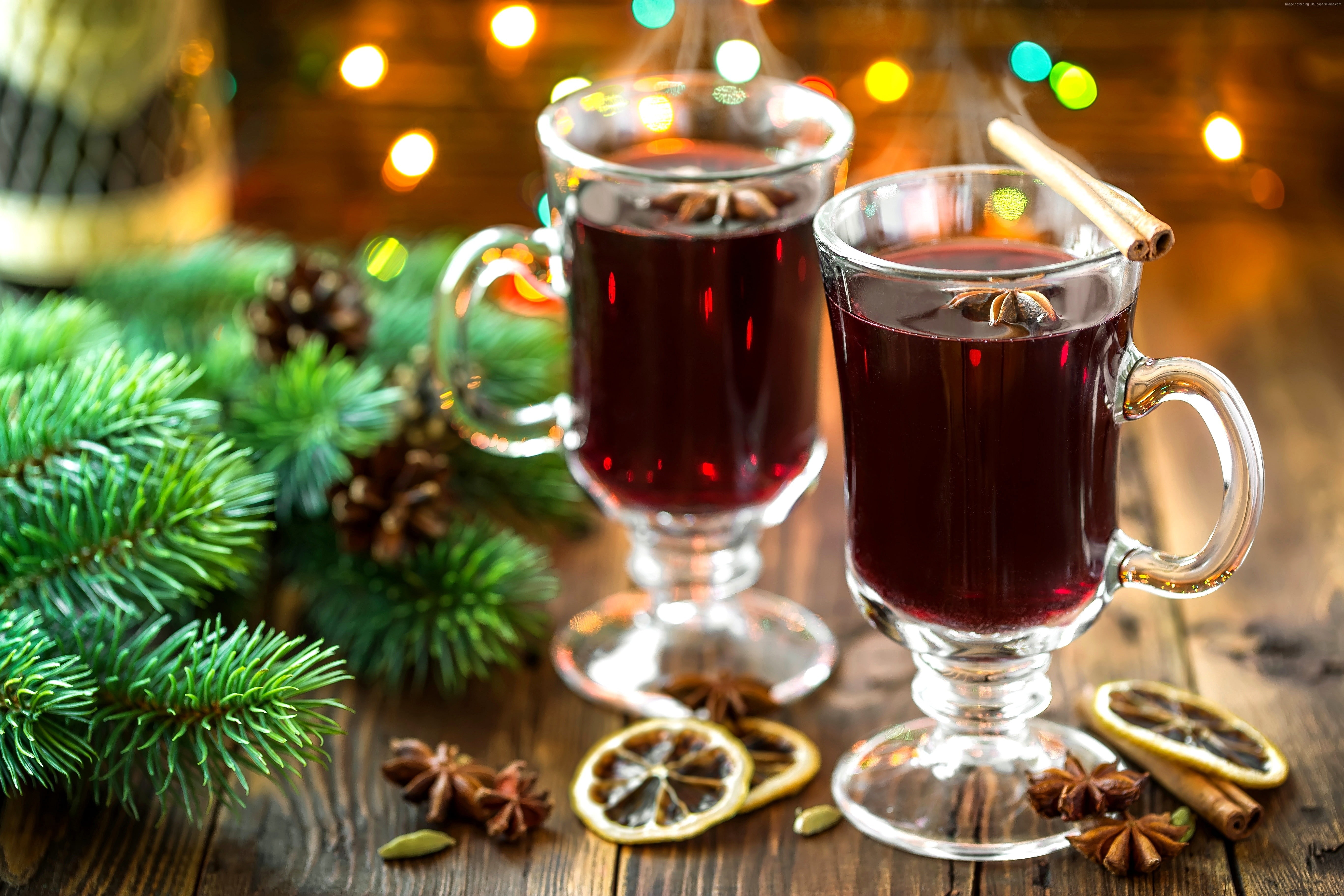 mulled wine, cinnamon, orange, 5K, 5K, cookies, fir-tree, HD Wallpaper
