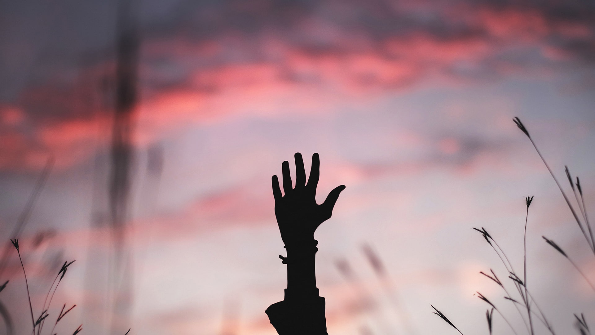 pink clouds, night, hands, 1080P, HD Wallpaper
