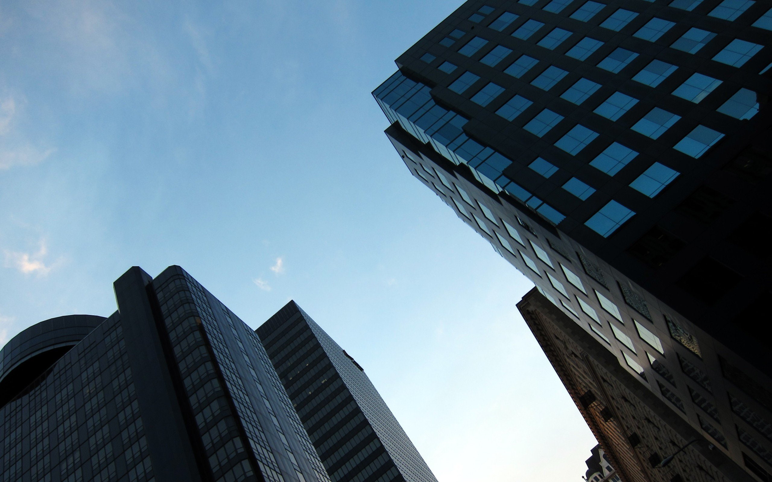 skyscraper, 2560x1600 px, city, financial district, business, monochrome, urban, no people, px, building, sky, office, art, outdoors, tall - high, low angle view, HD Wallpaper
