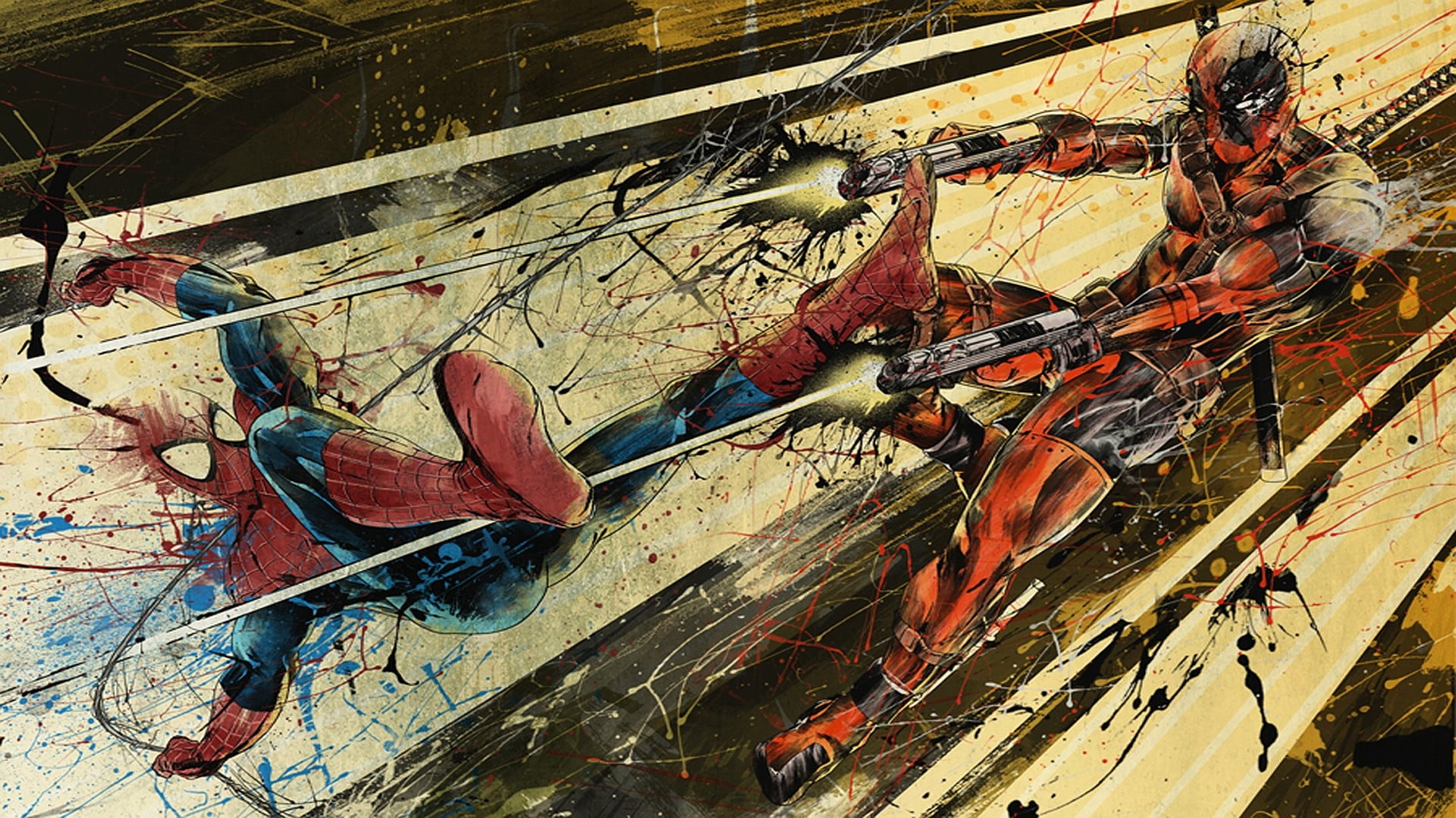 high angle view, man, full frame, art and craft equipment, no people, Marvel Heroes, paint, nature, still life, Deadpool, drawing, Spider-Man, abandoned, HD Wallpaper