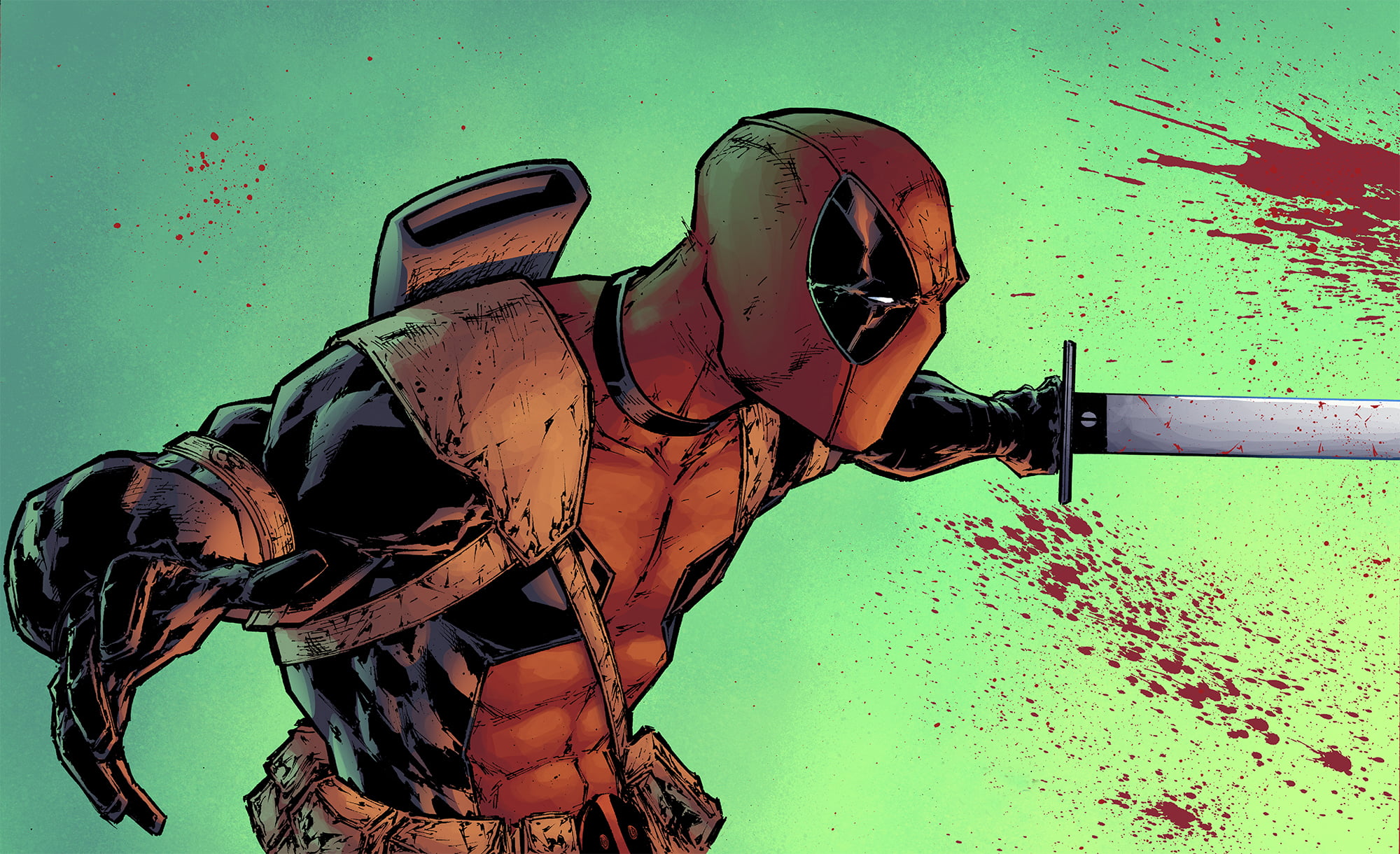 decline, no people, 1080P, architecture, wall - building feature, sword, mask, weathered, nature, rusty, Wade Wilson, day, blood, illustration, clothing, HD Wallpaper