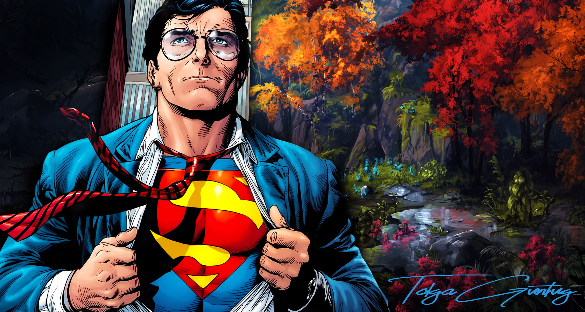digital art, casual clothing, men, young adult, artwork, plants, Clark Kent, outdoors, Superman, real people, change, young men, leisure activity, lifestyles, HD Wallpaper